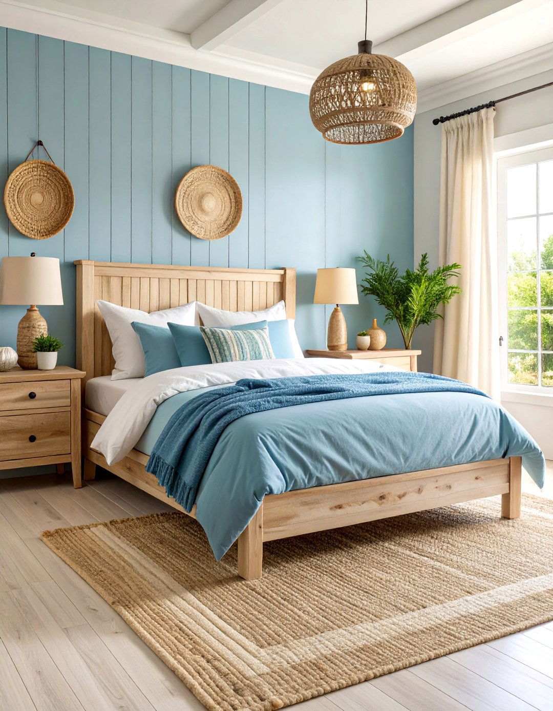 Coastal Blue Bedroom with Natural Textures - 25 Blue Room Ideas