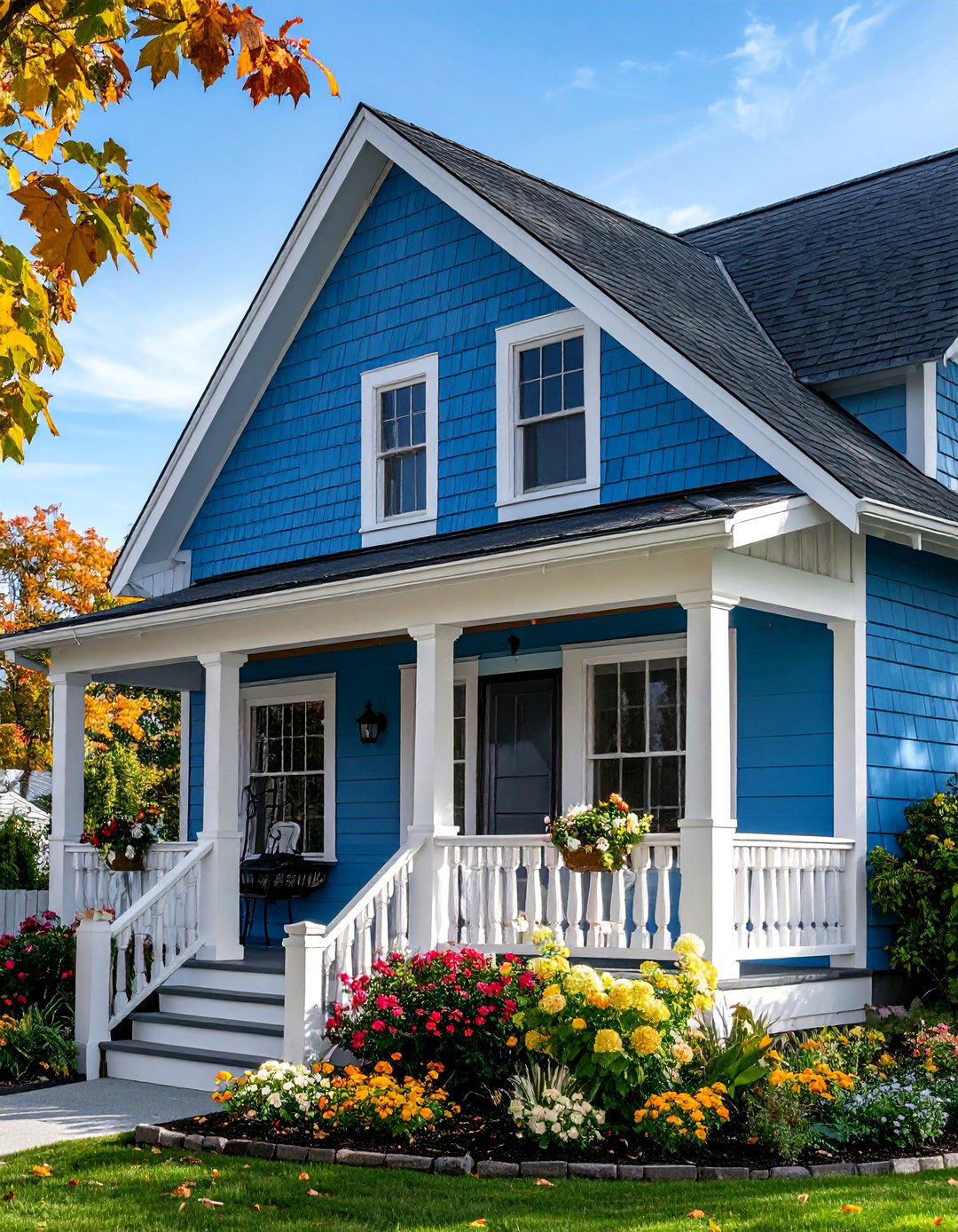 Coastal Blue Cottage with Black Iron Accents - 25 Blue House With Black Trim Ideas