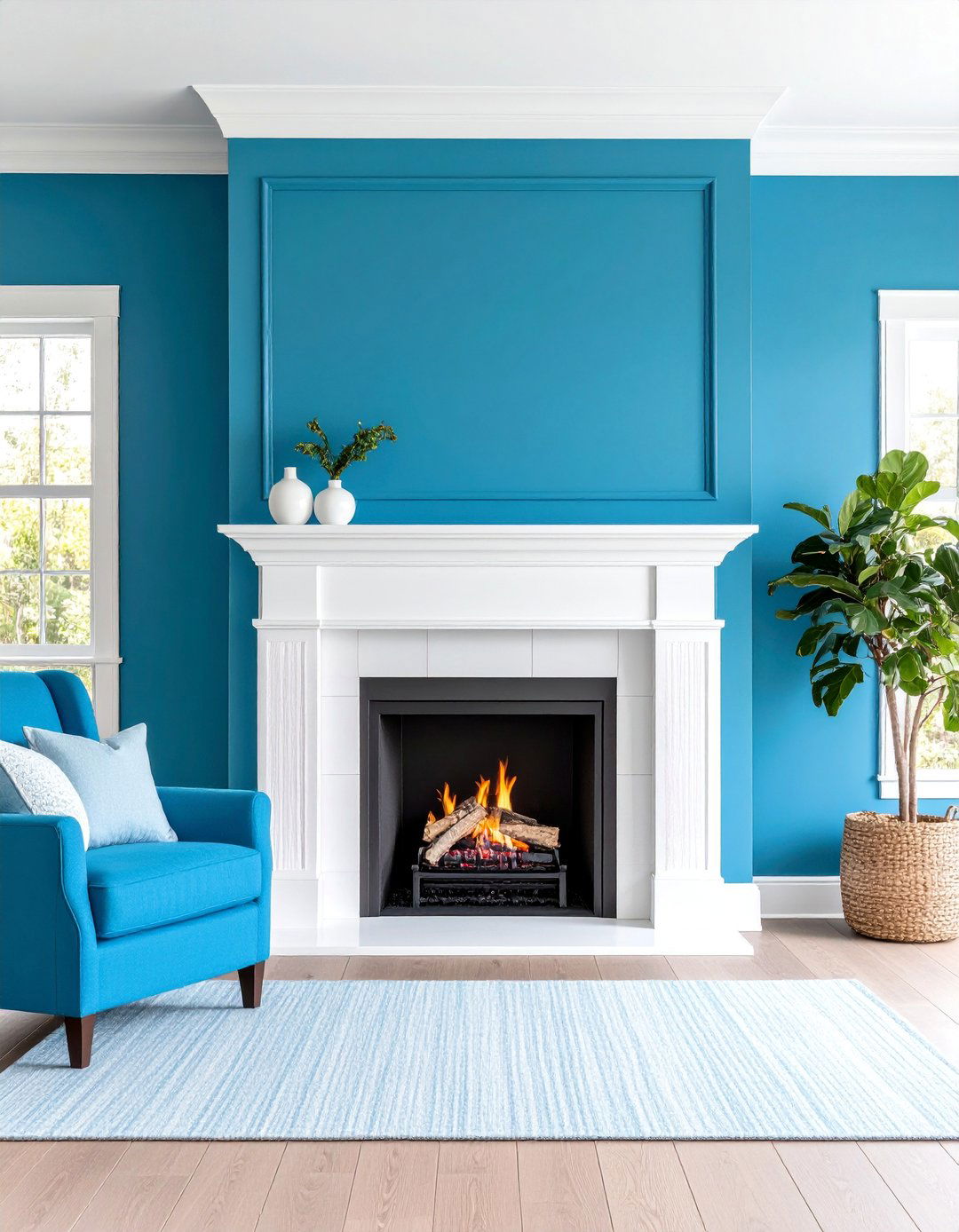 Coastal Blue Fireplace with Serene Vibes - 25 Fireplace Paint Ideas