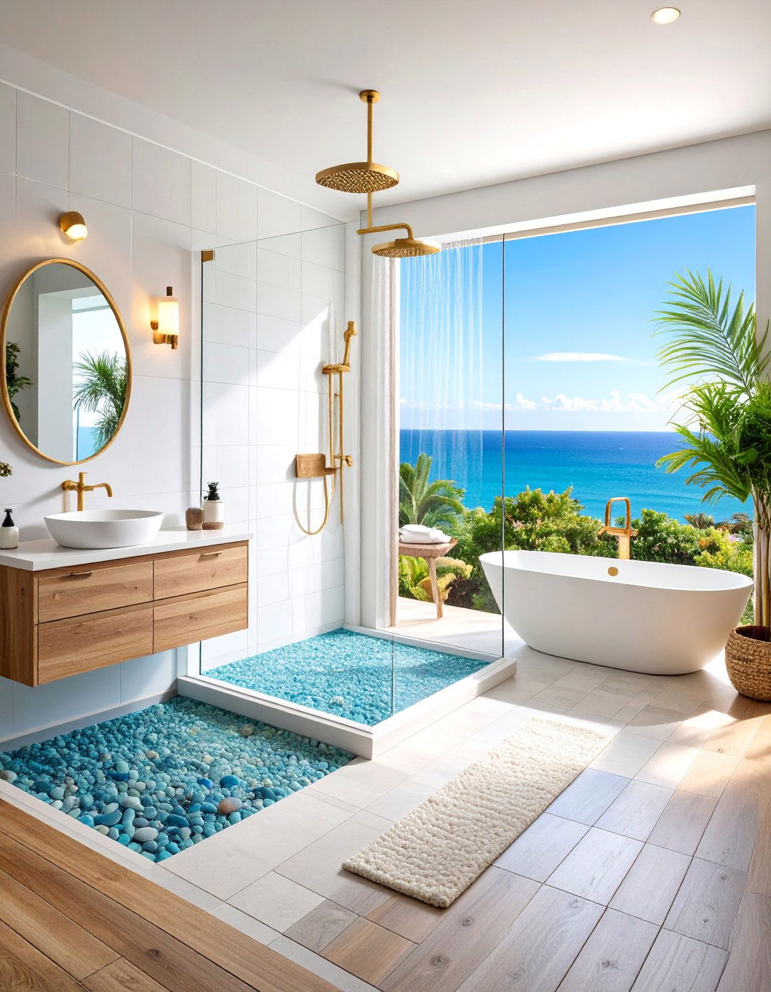 Coastal Blue Glass Pebble Bathroom - 25 Pebble Tile Bathroom Ideas
