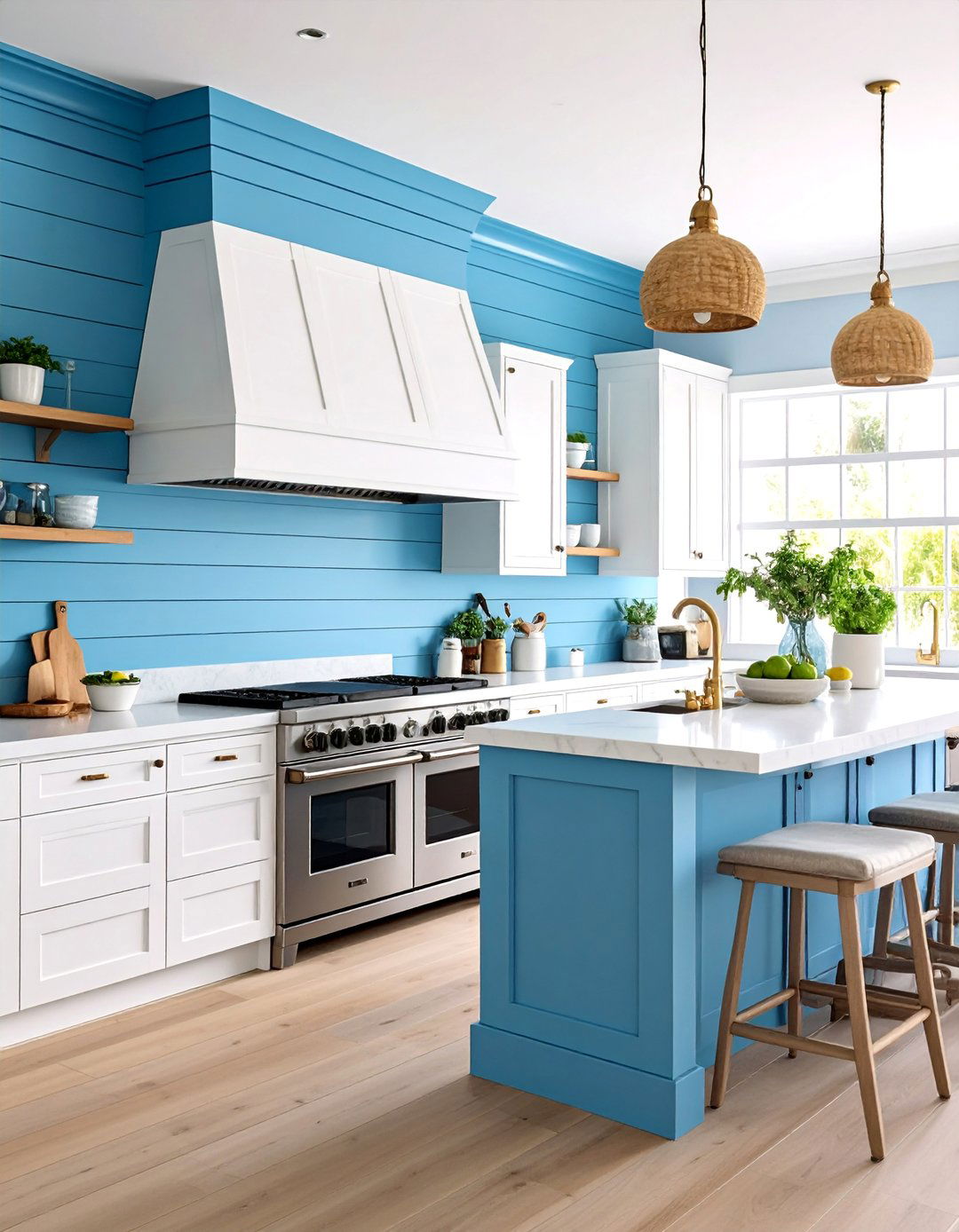 Coastal Blue Kitchen Backsplash - 25 shiplap accent wall ideas