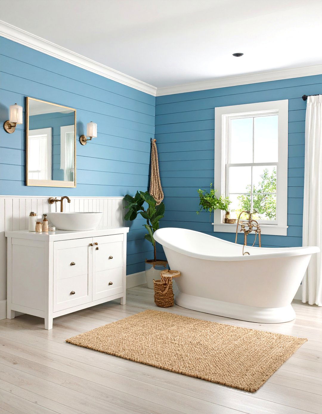 Coastal Blue Shiplap Bathroom - 25 Blue and White Bathroom Ideas
