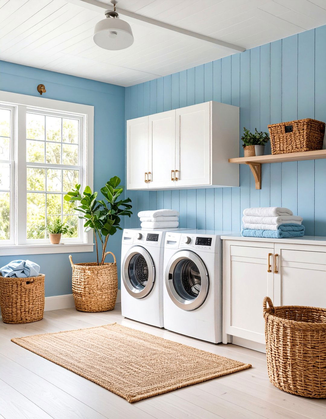 Coastal Blue Shiplap with Beadboard Ceiling - 25 Shiplap Laundry Room Ideas