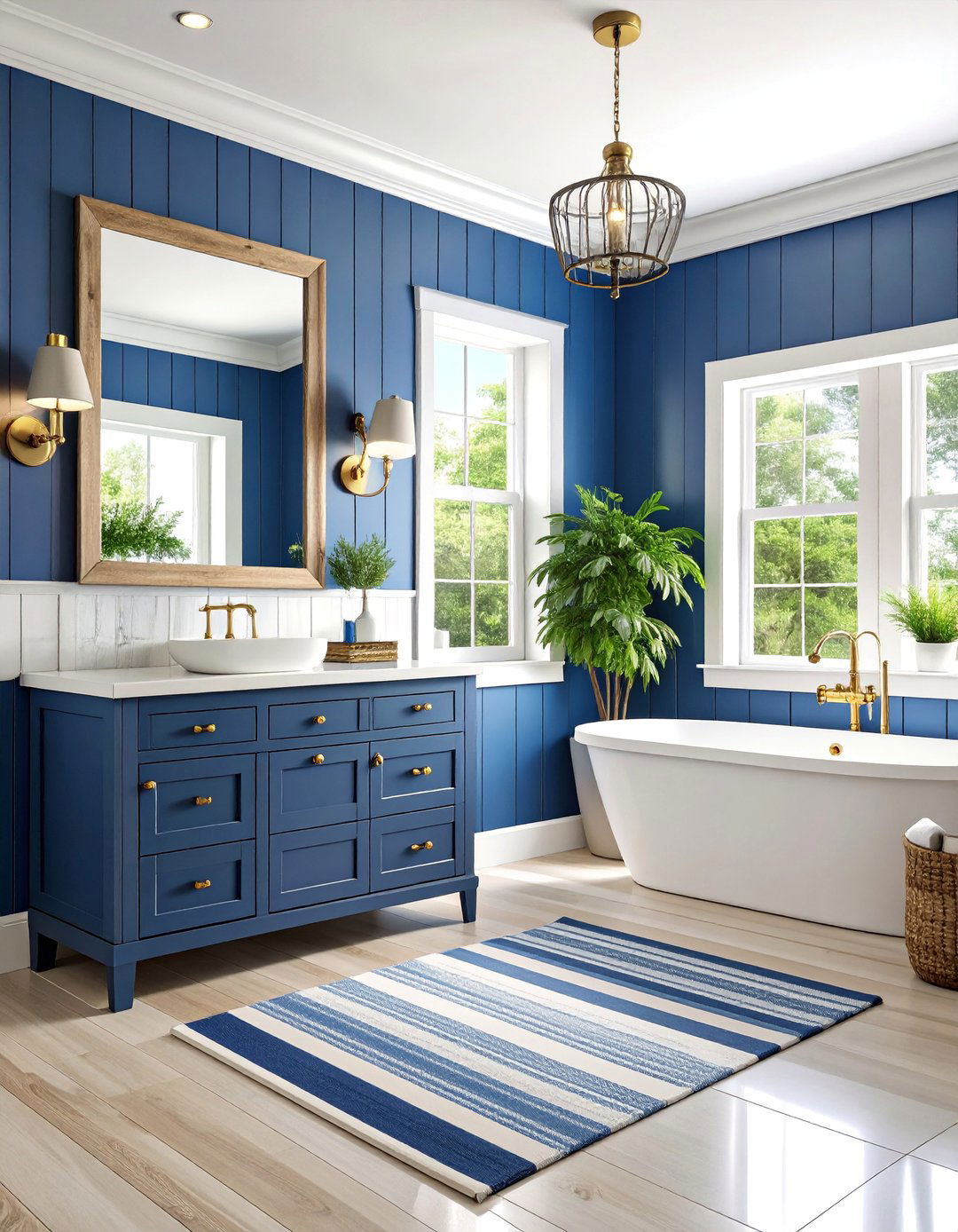 Coastal Blue Striped Sanctuary - 25 Nautical Bathroom Ideas