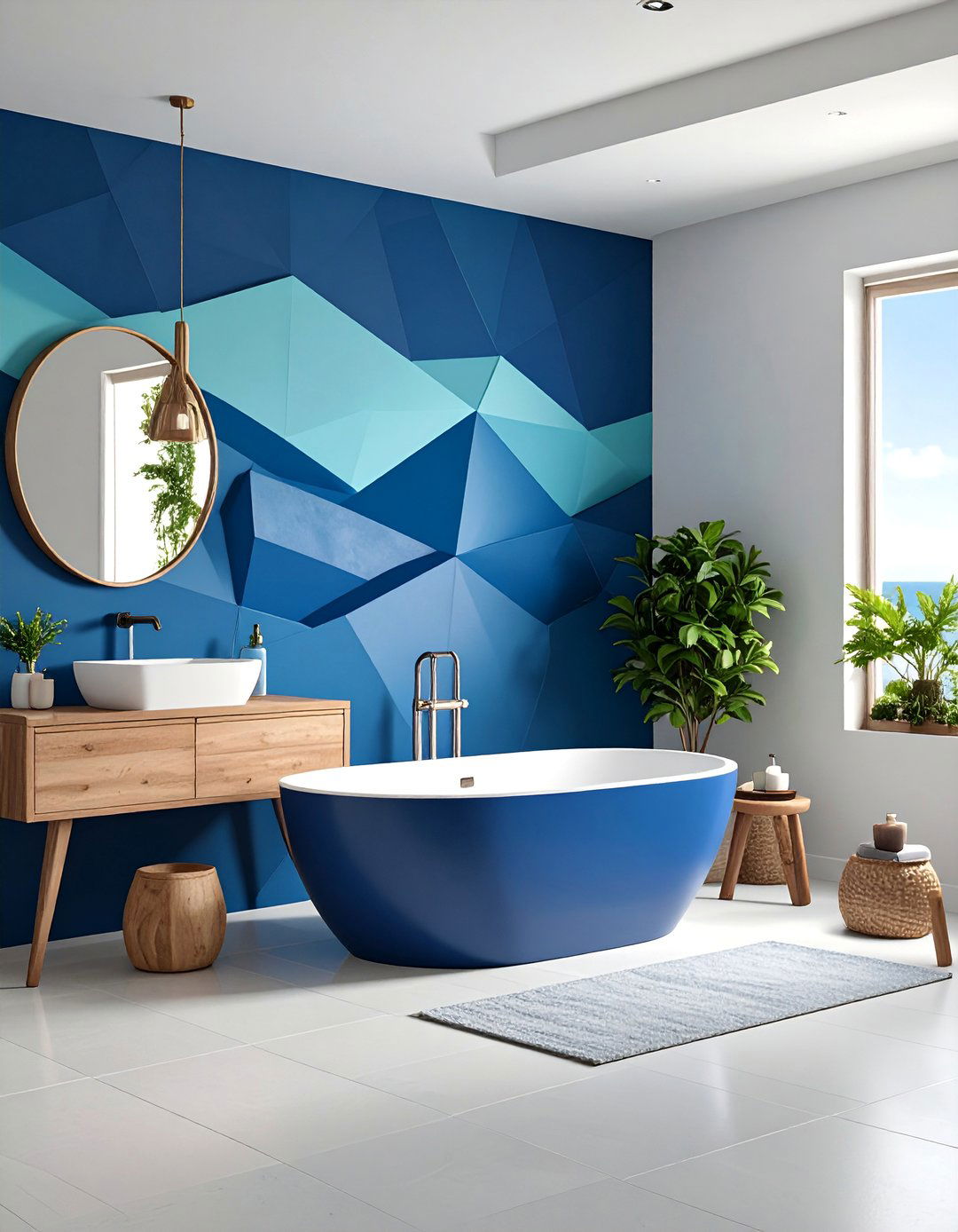 Coastal Blue Wave Geometric Accent Wall - 25 Geometric Accent Wall Ideas