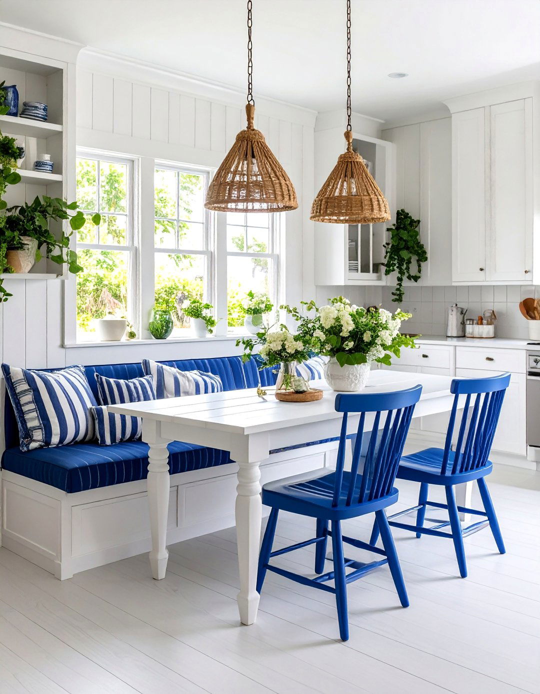 Coastal Blue and White Breakfast Bar - 25 Breakfast Nook Ideas