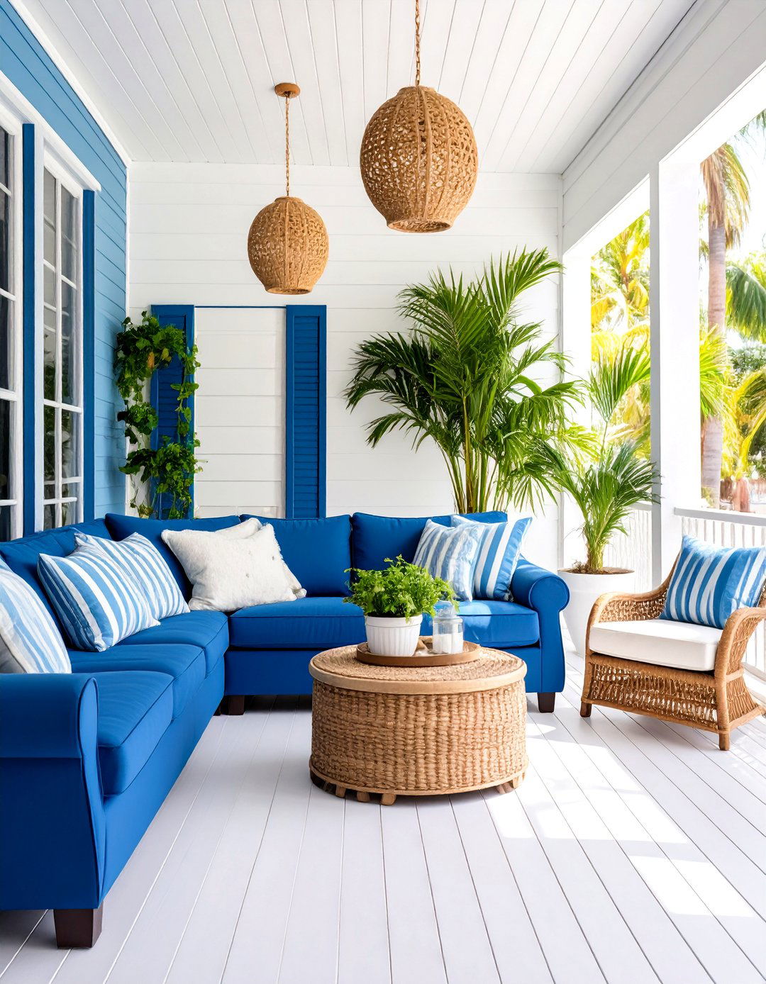 Coastal Blue and White Florida Room with Nautical Accents - 25 Florida Room Ideas