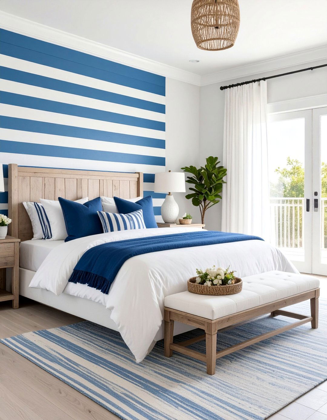 Coastal Blue and White Striped Bedroom - 25 Blue Bedroom Ideas