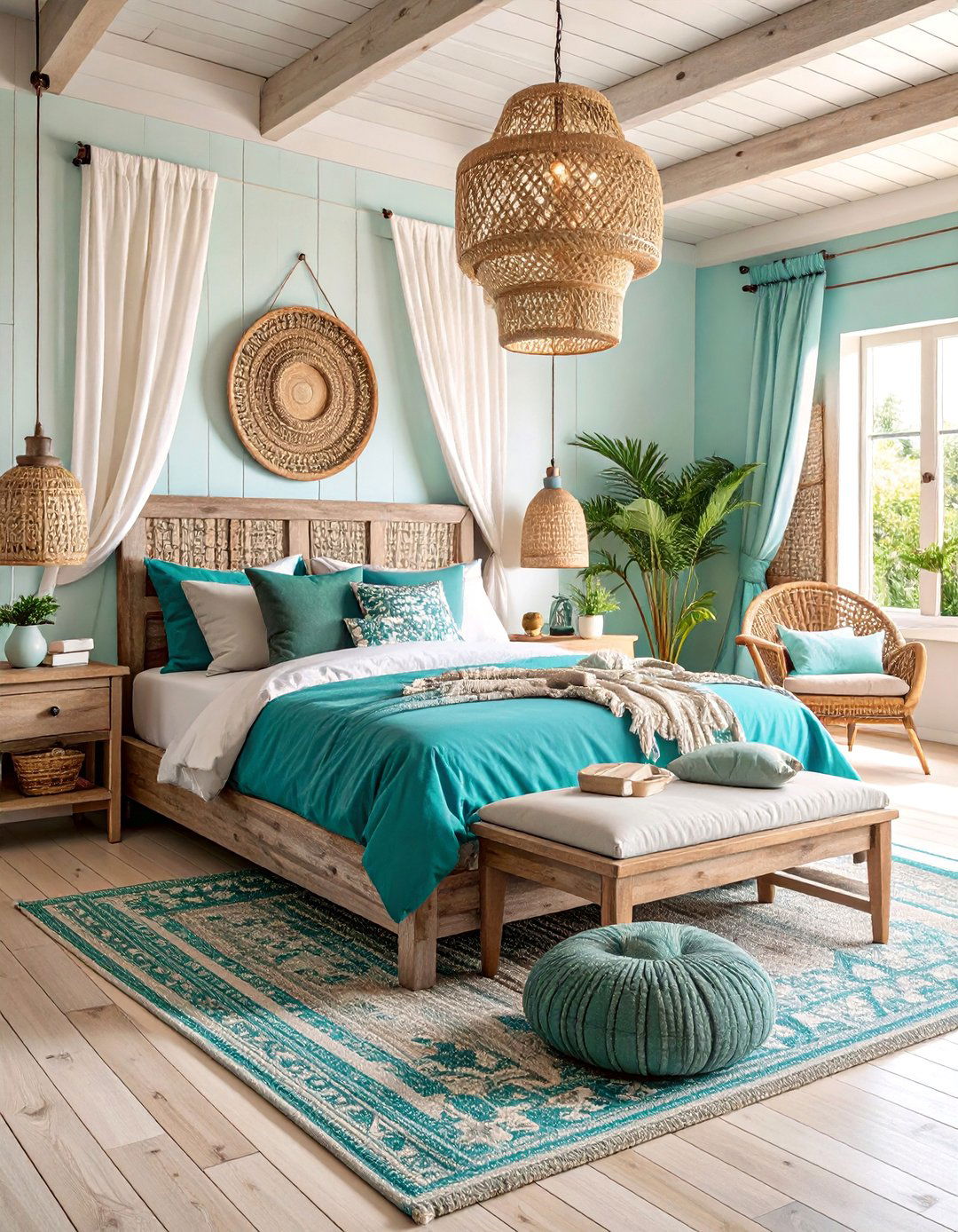 Coastal Boho Teal and Grey Sanctuary - 25 Teal and Grey Bedroom Ideas