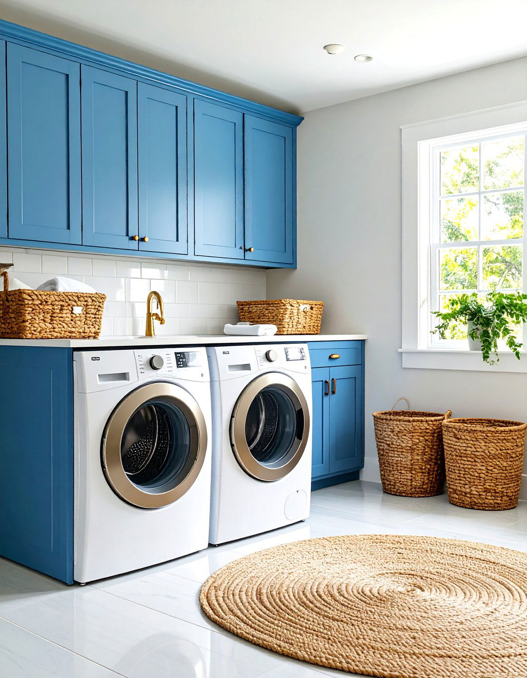 Coastal Breeze Laundry Room with Blue Cabinets - 25 Laundry Room Decor Ideas