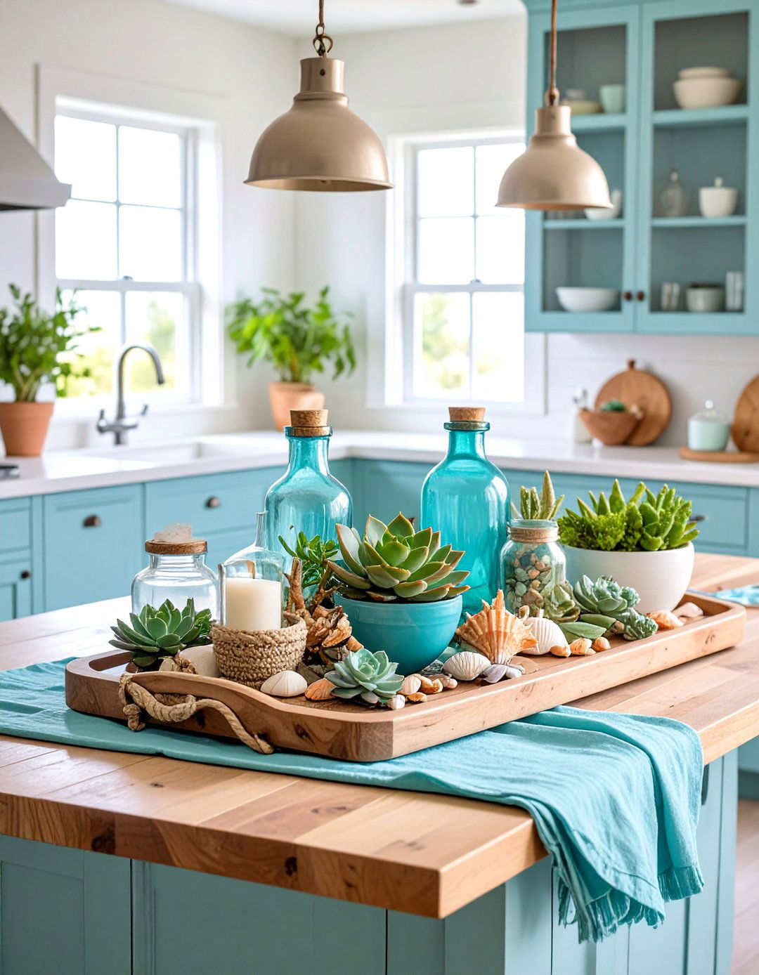 Coastal Breezy Kitchen Island Centerpiece - 25 Kitchen Island Centerpiece Ideas