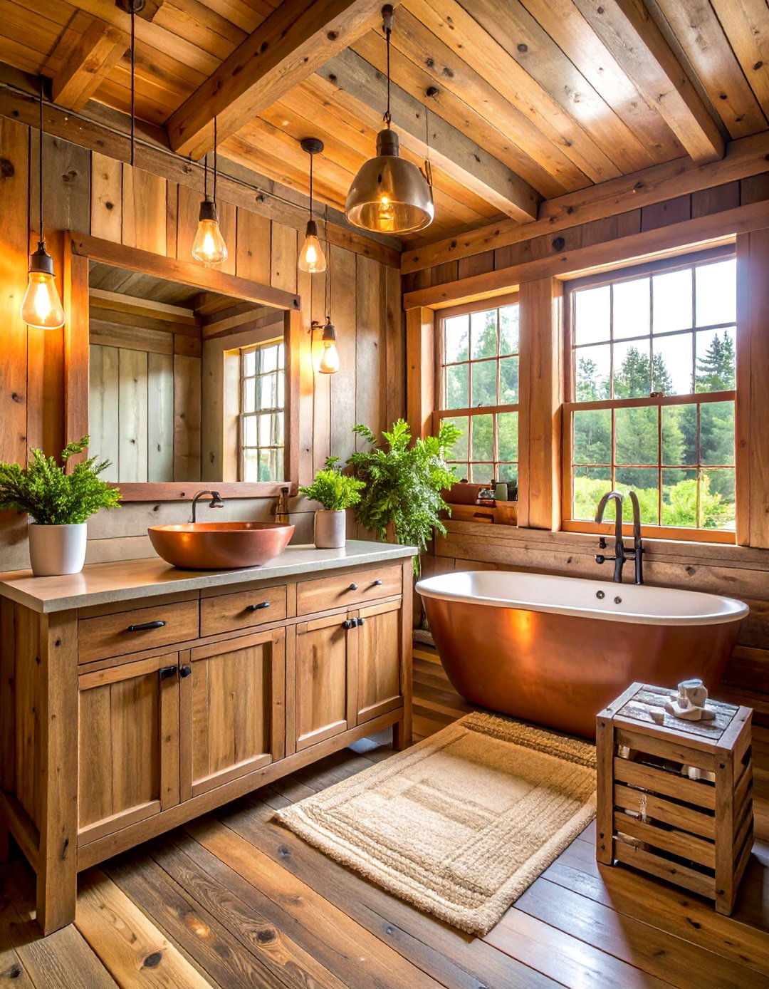 Coastal Cabin Bathroom with Rustic Wood Accents - 25 Coastal Bathroom Ideas