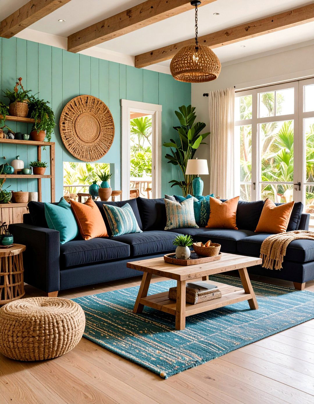 Coastal Chic Black Sectional Beach House - 25 Living Room Ideas With Black Couches