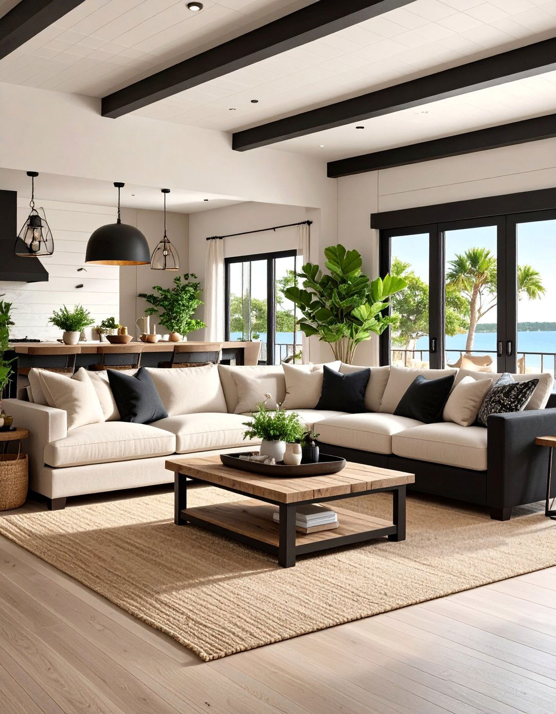 Coastal Contemporary Black Beige Living Room - 25 Black and Beige Living Room Ideas