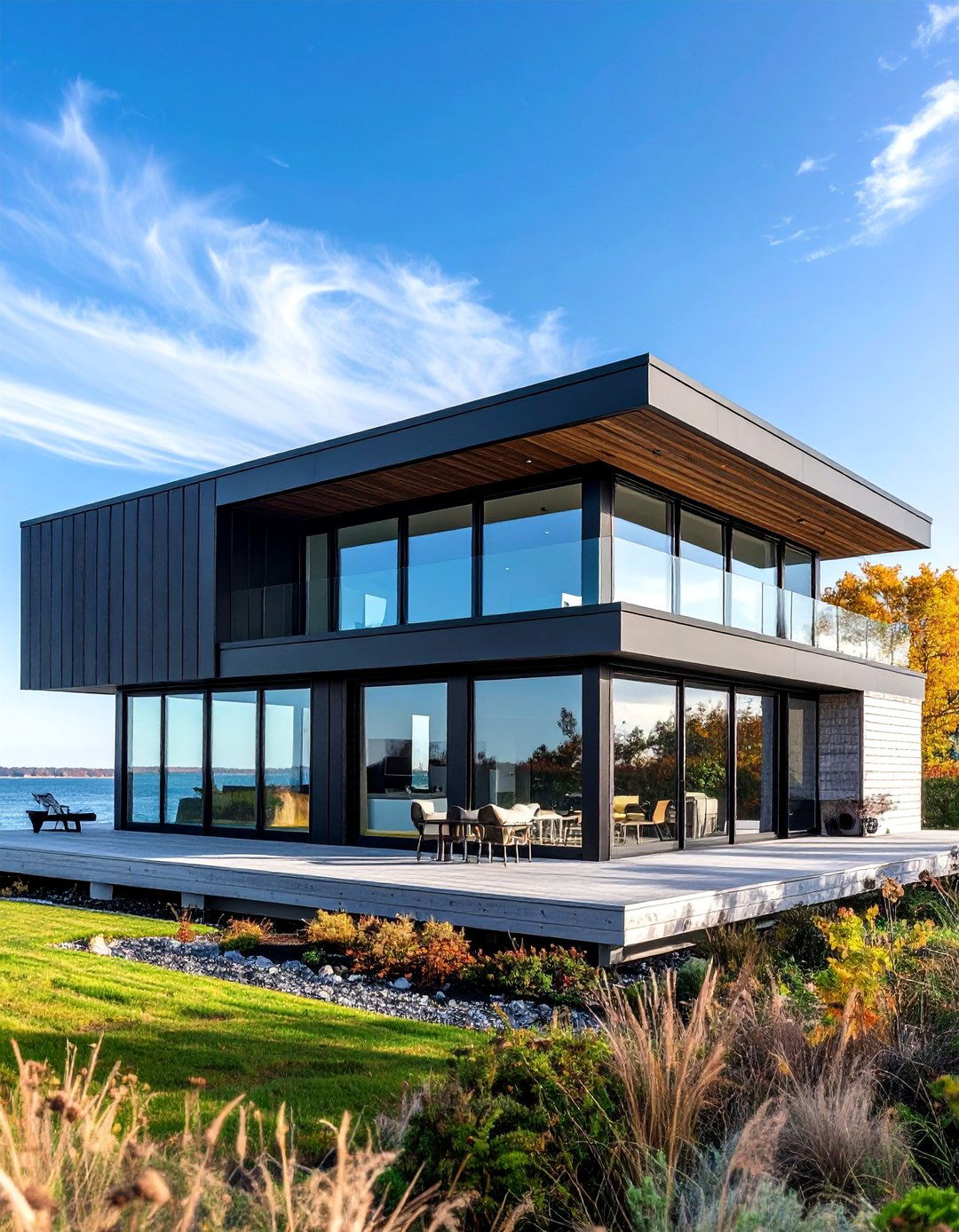 Coastal Contemporary with Black Window Walls - 25 Houses With Black Windows