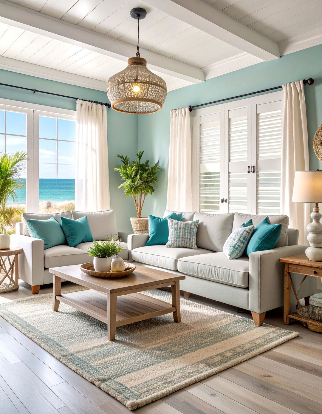 Coastal Cottage Aqua and Driftwood Grey Living Room - 25 Blue and Grey Living Room Ideas
