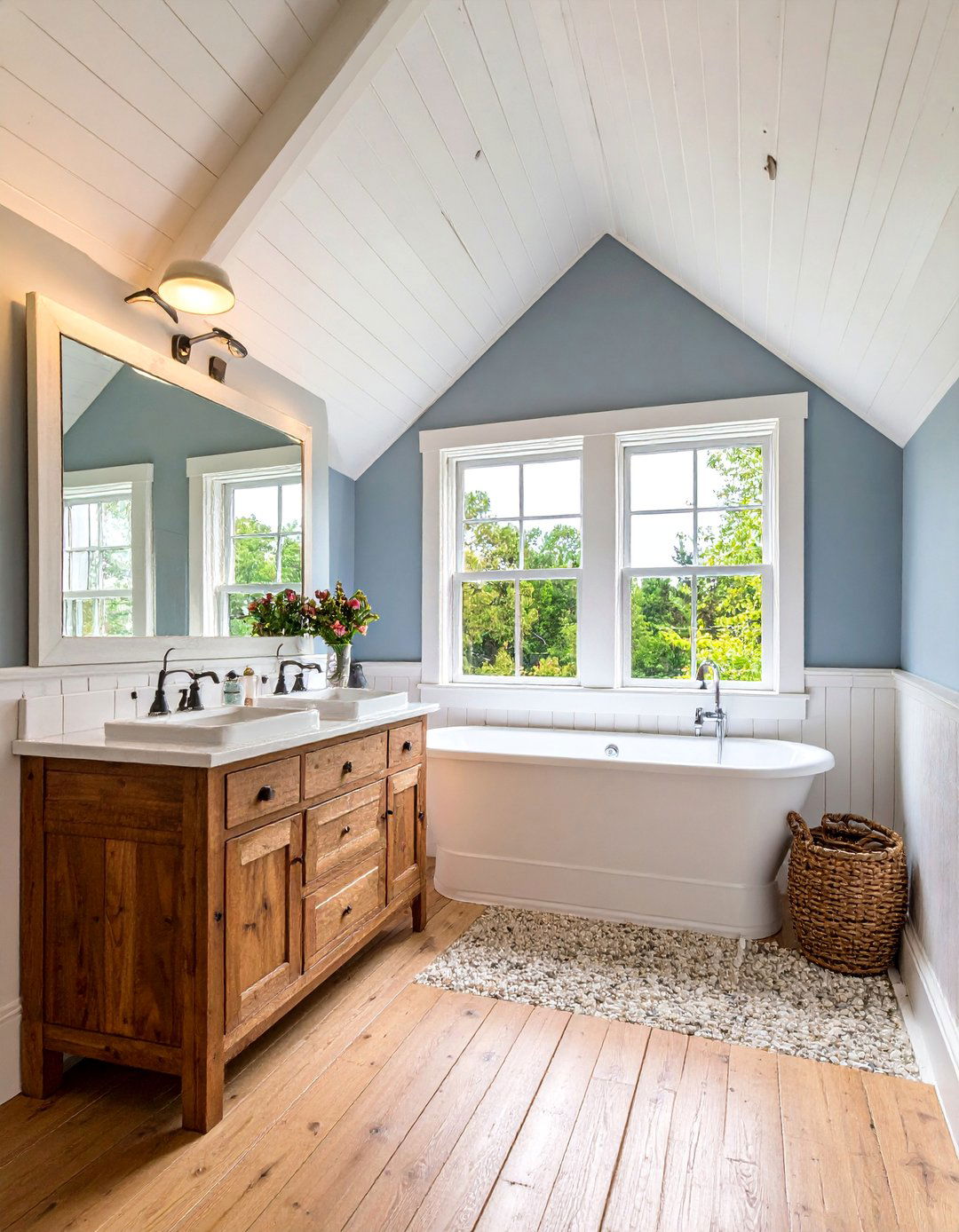 Coastal Cottage Attic Bathroom with Beadboard Details - 25 Attic Bathroom Ideas
