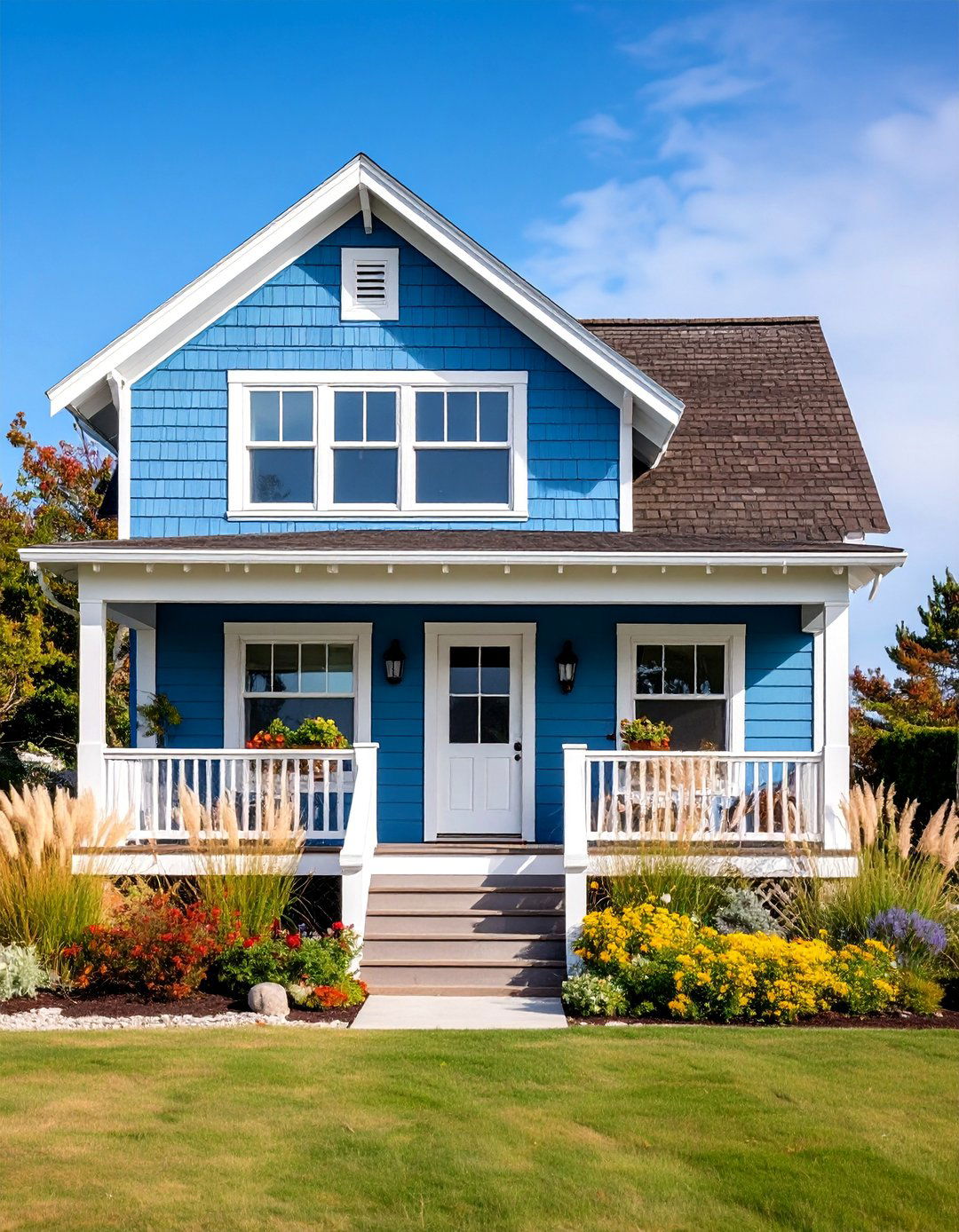 Coastal Cottage Blue Exterior Home with a Brown Roof - 25 blue exterior home with a brown roof ideas