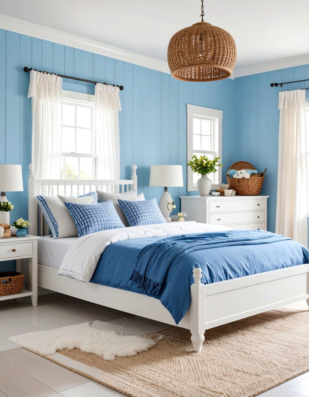 Coastal Cottage Blue Gingham Bedroom - 25 Blue and White Bedroom Ideas