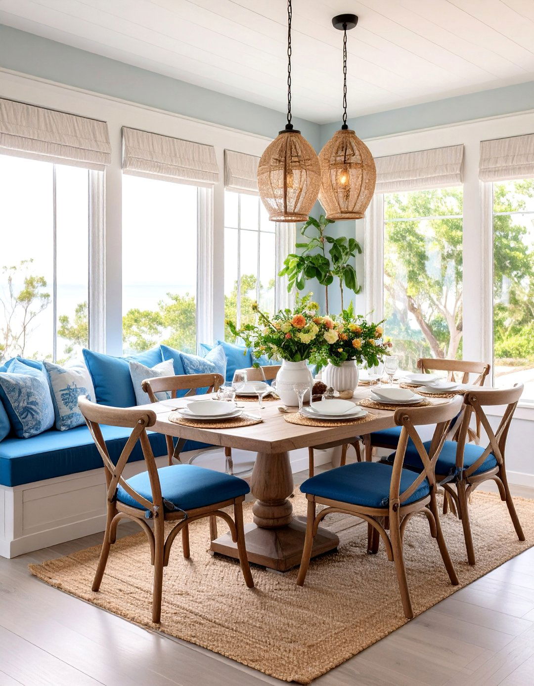 Coastal Cottage Dining Nook with Built in Seating - 25 Nancy Meyers Interior Design Ideas