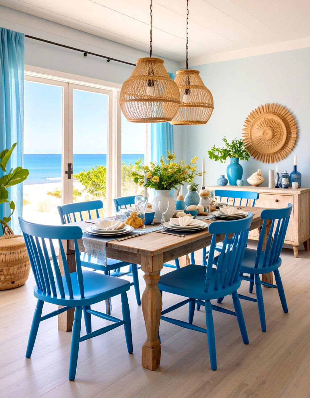 Coastal Cottage Dining Room with Blue Accents - 25 House Decor Ideas