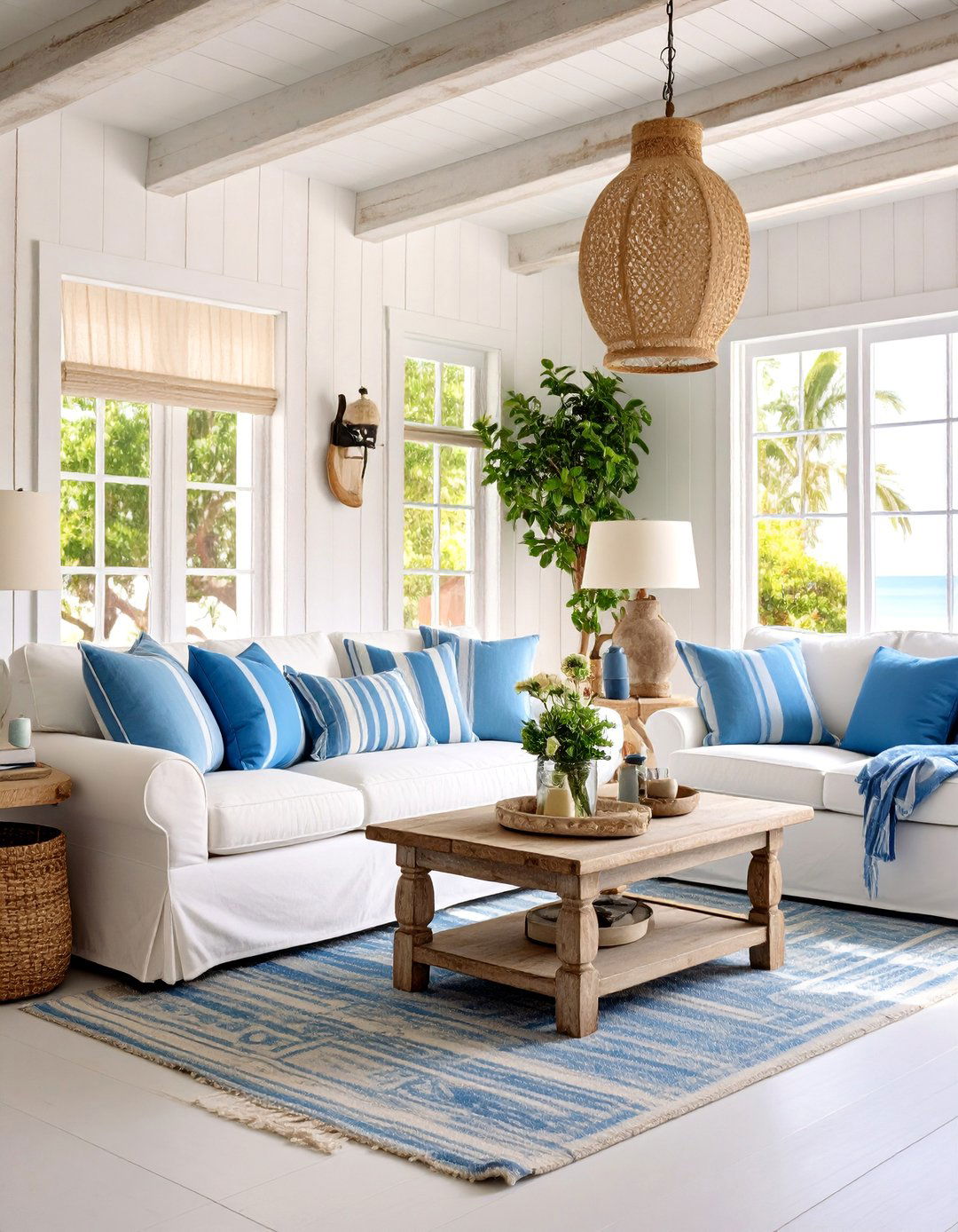 Coastal Cottage Living Room with Weathered Wood and Blues - 25 Ralph Lauren Living Room Ideas