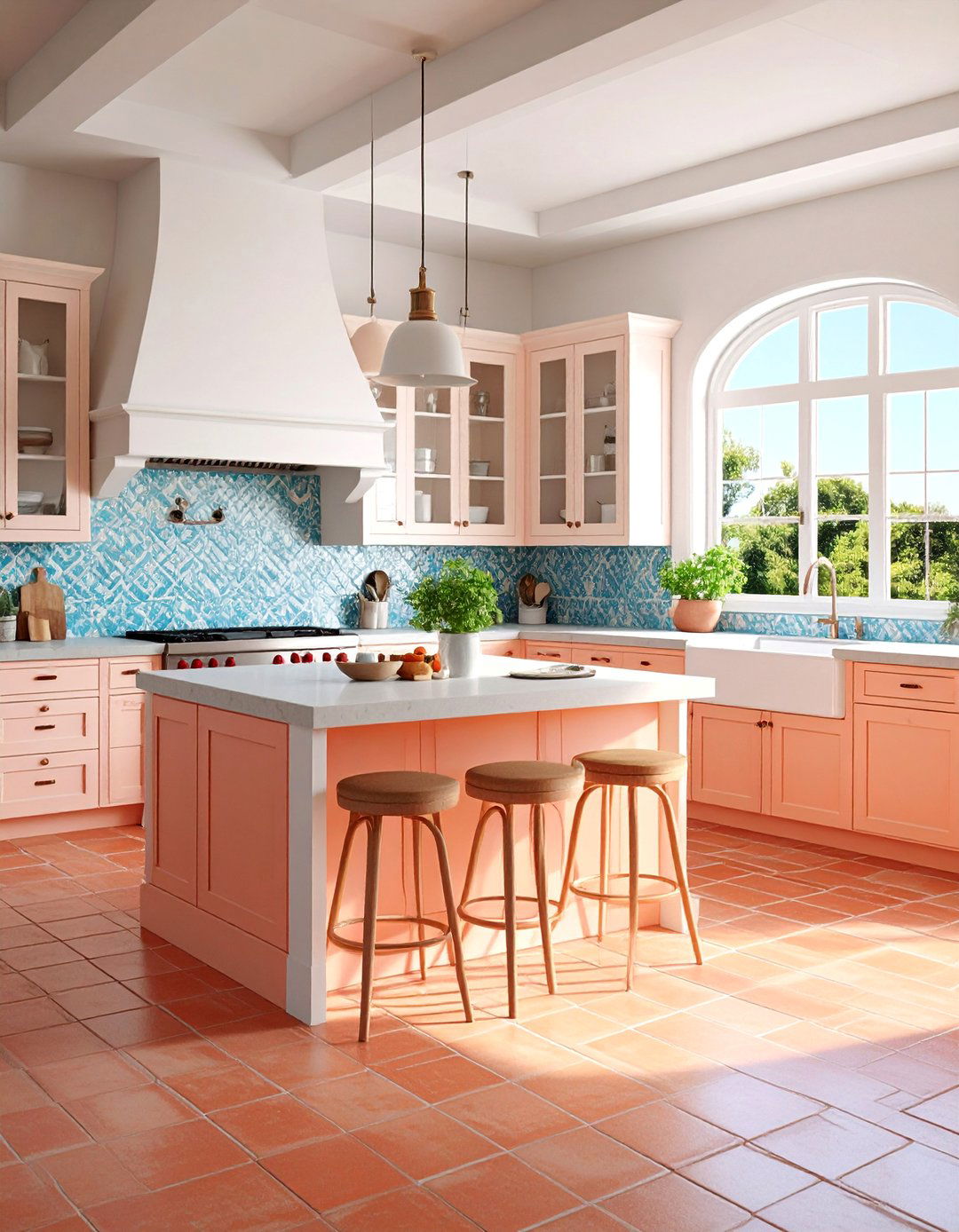 Coastal Cottage Terracotta Kitchen Floor with Whitewashed Finish - 25 Terracotta Kitchen Floor Ideas