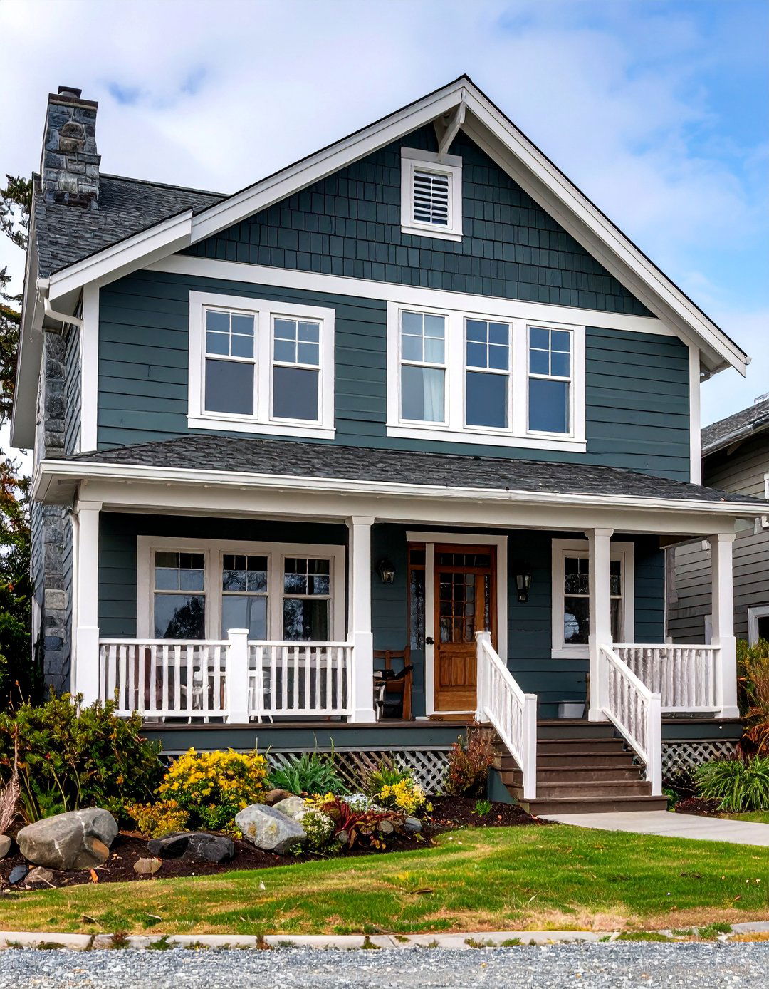 Coastal Cottage with Crisp White Trim - 25 Dark Olive Green House Designs