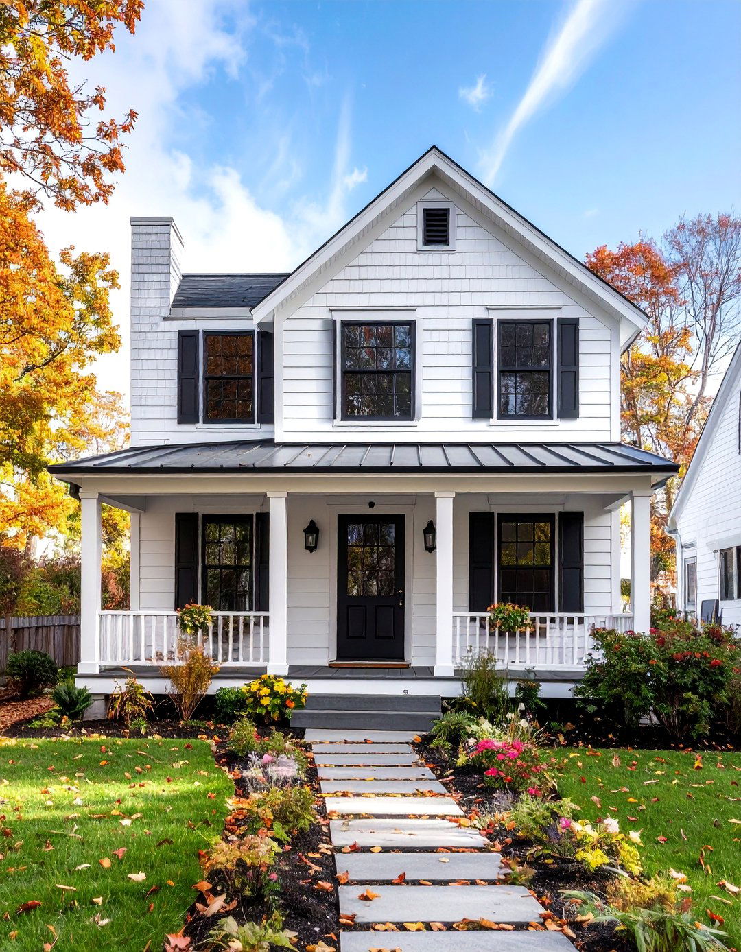Coastal Cottage with Shiplap Siding - 25 White Exterior Home with a Black Roof Ideas