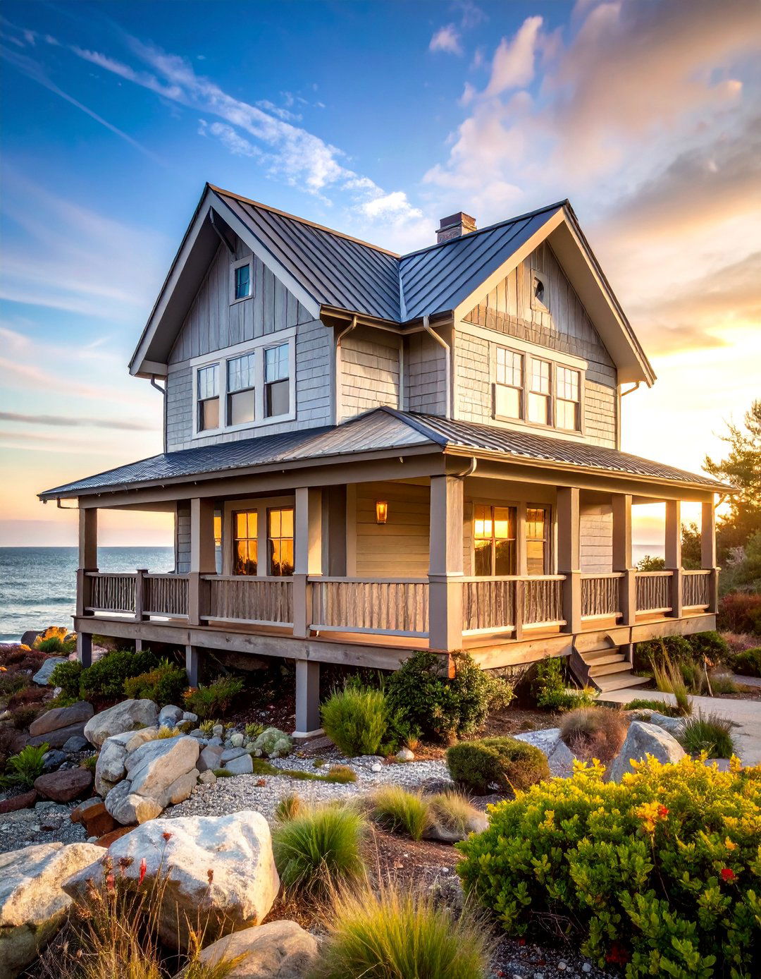 Coastal Craftsman with Weathered Wood and Metal Roof - 25 Craftsman Style House Exterior Ideas