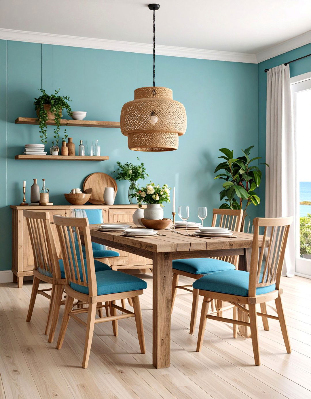 Coastal Dining Room with Weathered Wood Table - 25 Coastal Decor Ideas