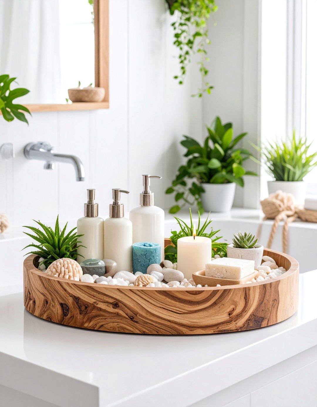 Coastal Driftwood Display Tray - 25 Bathroom Tray Ideas