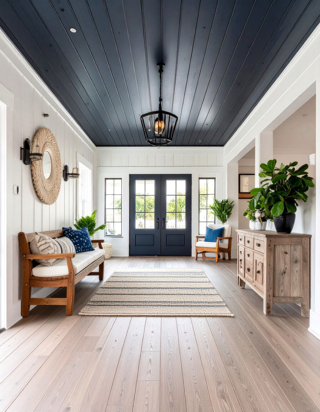 Coastal Entryway with Black Shiplap Ceiling - 25 Black Ceiling Design Ideas
