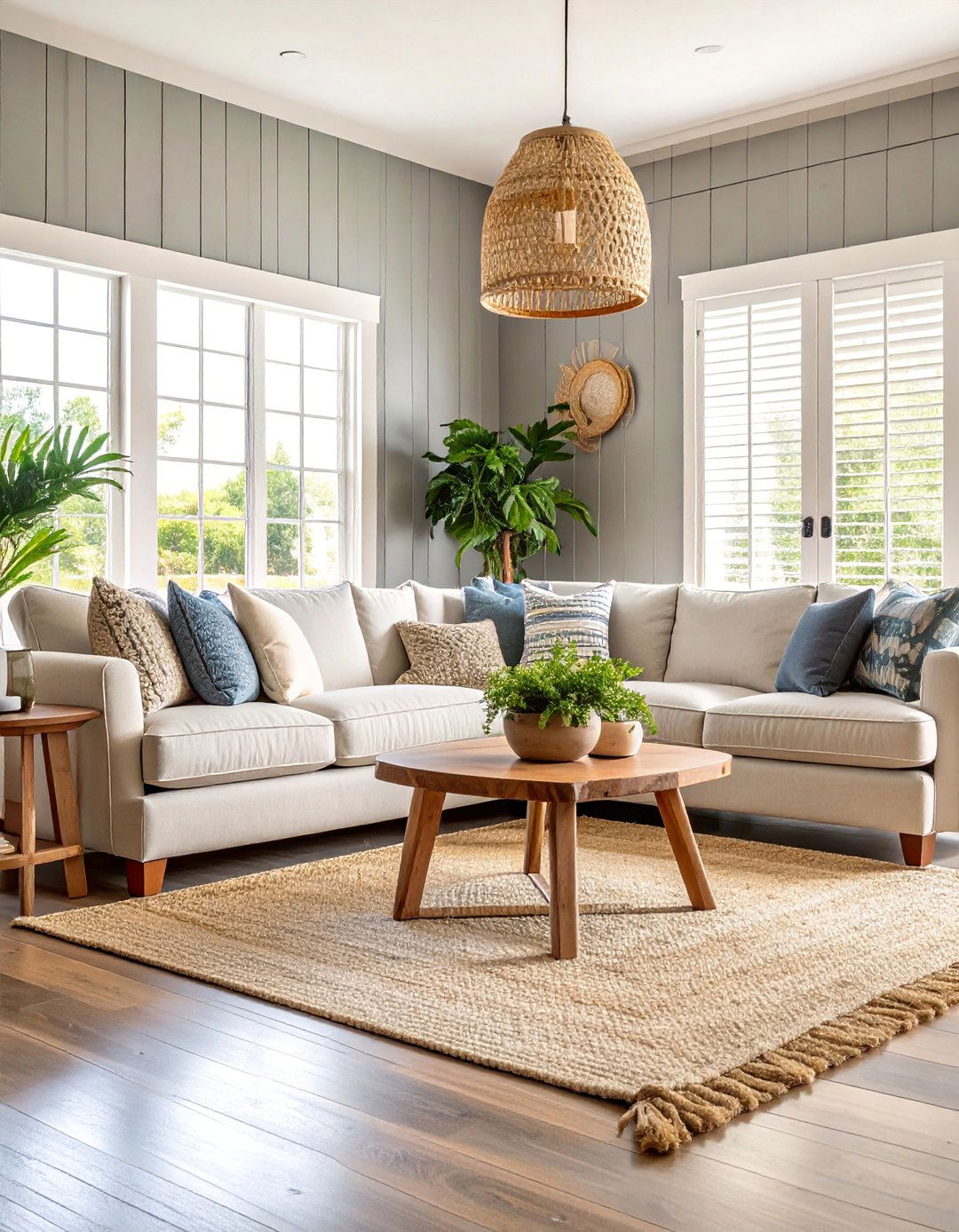Coastal Farmhouse Grey and Cream Retreat - 25 Grey and Cream Living Room Ideas