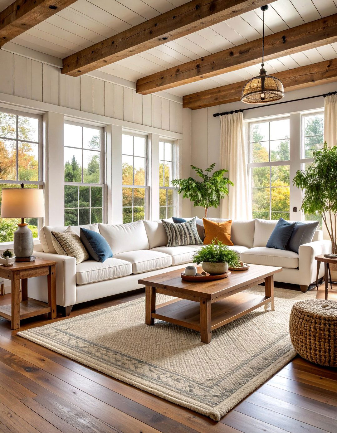 Coastal Farmhouse Living Room with Rustic Elegance - 25 Coastal Living Room Ideas