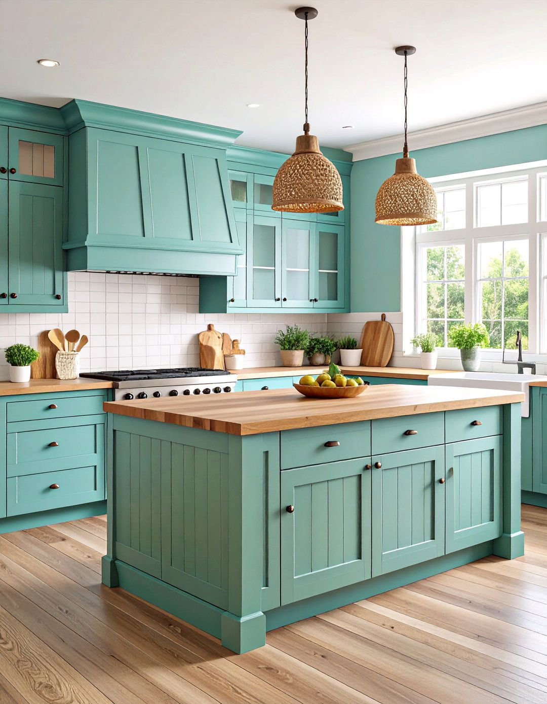 Coastal Farmhouse Seafoam Green Kitchen Island - 25 Seafoam Green Kitchen Ideas