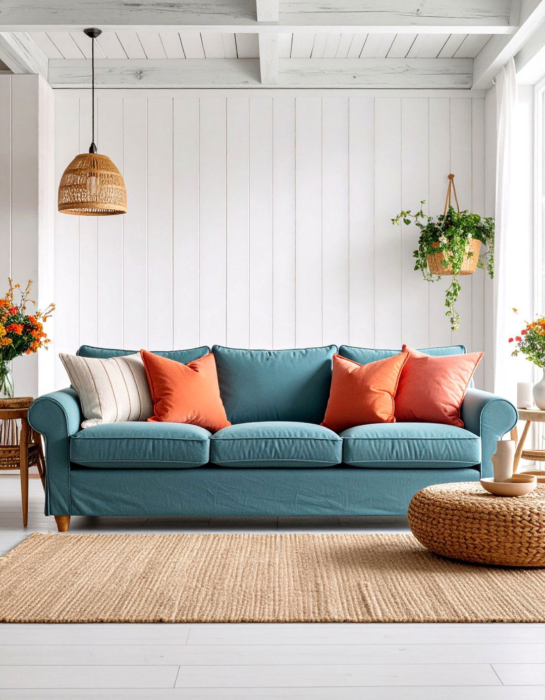Coastal Farmhouse Teal Sofa Setting - 25 Teal Couch Living Room Ideas
