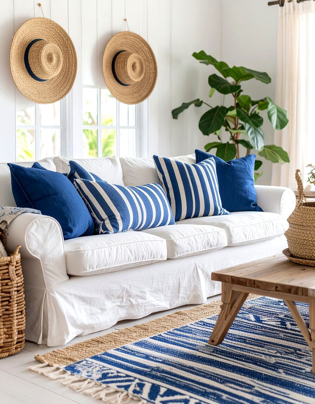 Coastal Farmhouse White Sofa Living Room - 25 White Couch Living Room Ideas