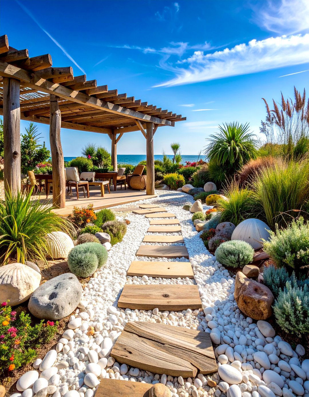 Coastal Garden White Shell and Pebble Beach Theme - 25 White Rock Landscaping Ideas