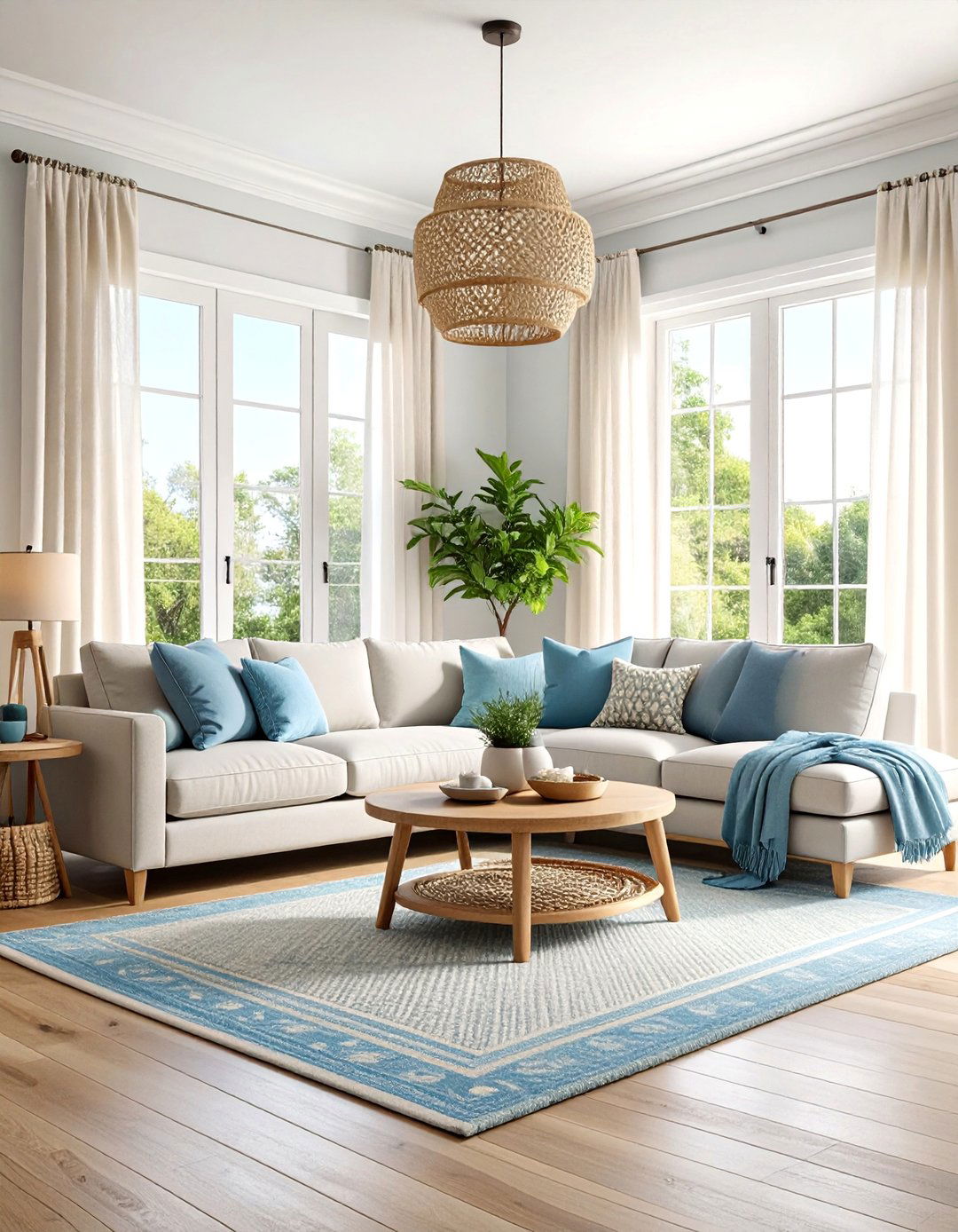 Coastal Greige Living Room with Natural Textures - 25 Greige Interior Design Ideas