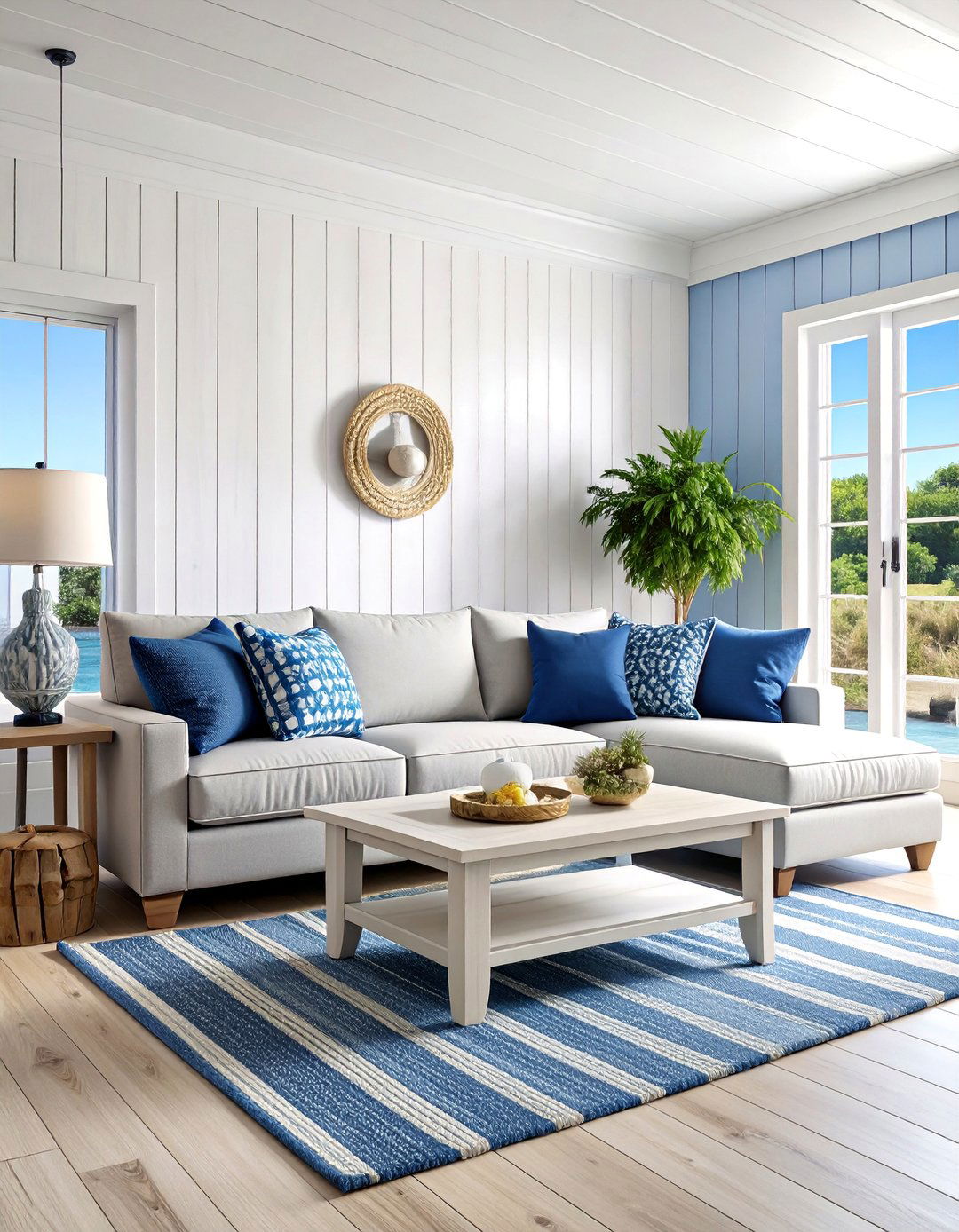Coastal Grey Sectional with Blue and White Palette - 25 Grey Sectional Living Room Ideas