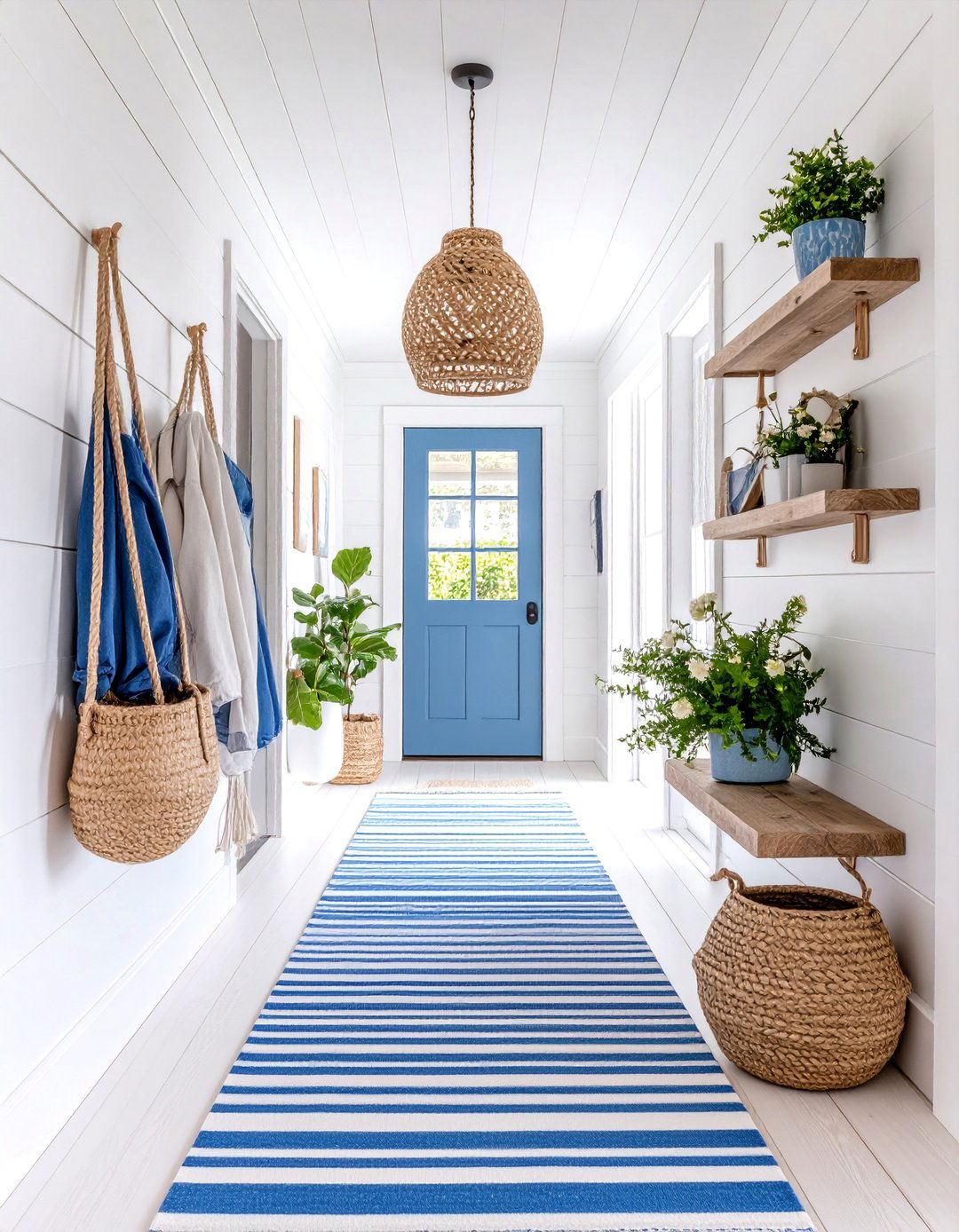 Coastal Hallway with Weathered Wood and Blue Accents - 25 Narrow Hallway Ideas