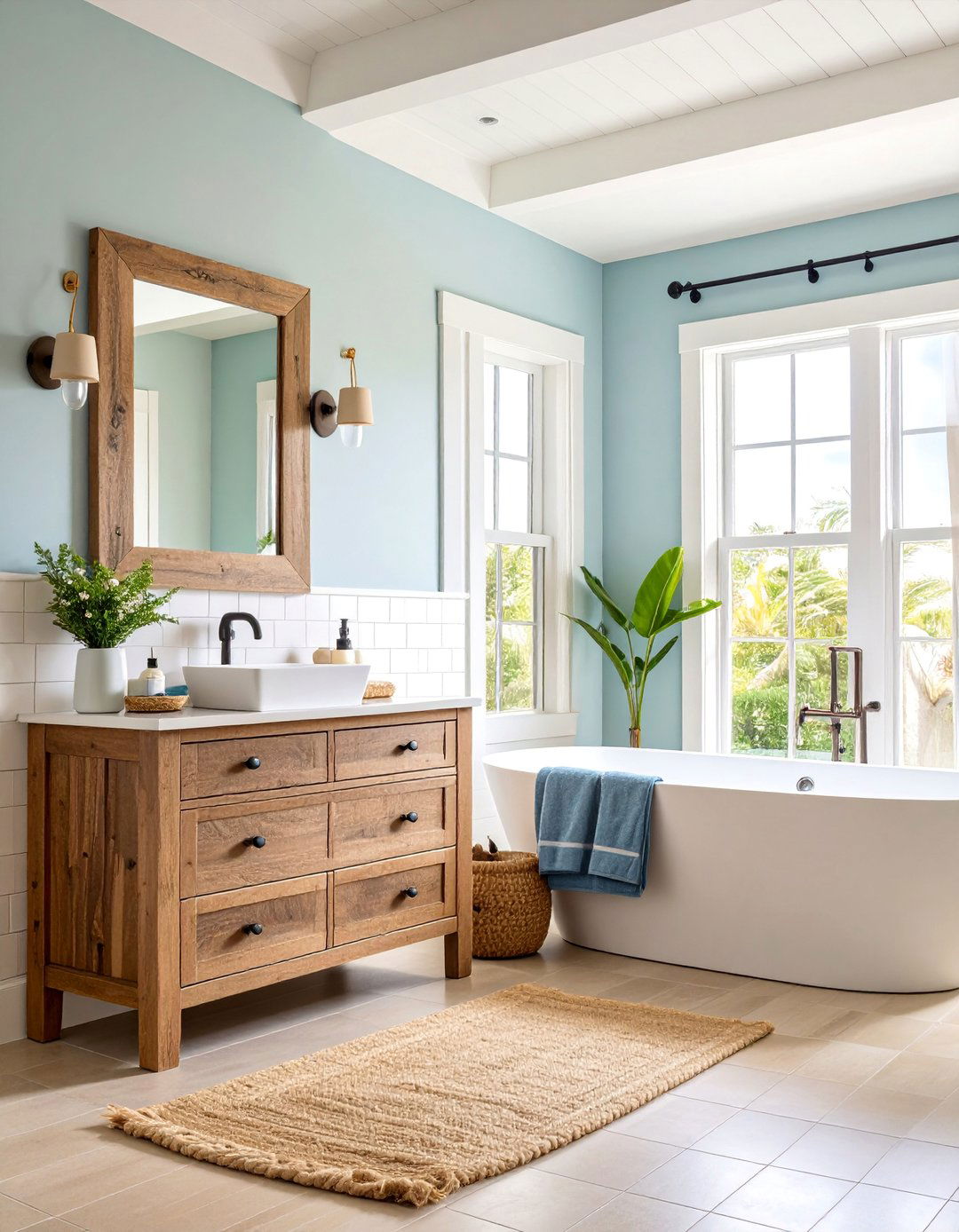Coastal Inspired Driftwood and White Tiles - 25 Brown and White Bathroom Ideas