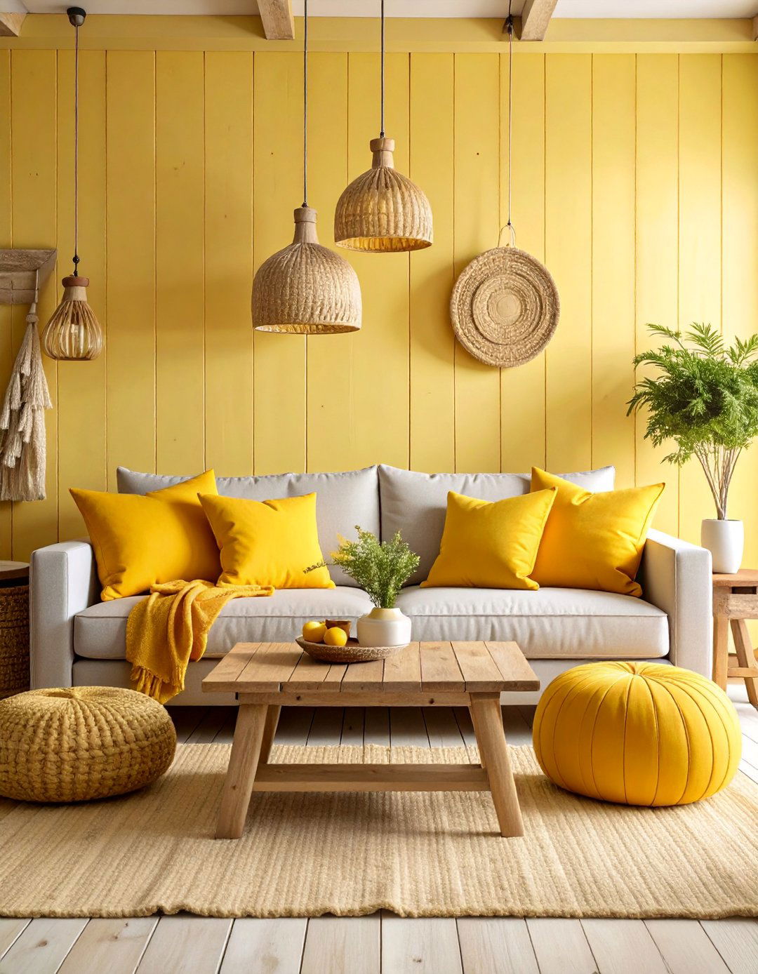 Coastal Inspired Grey and Yellow Living Room - 25 Grey and Yellow Living Room Ideas