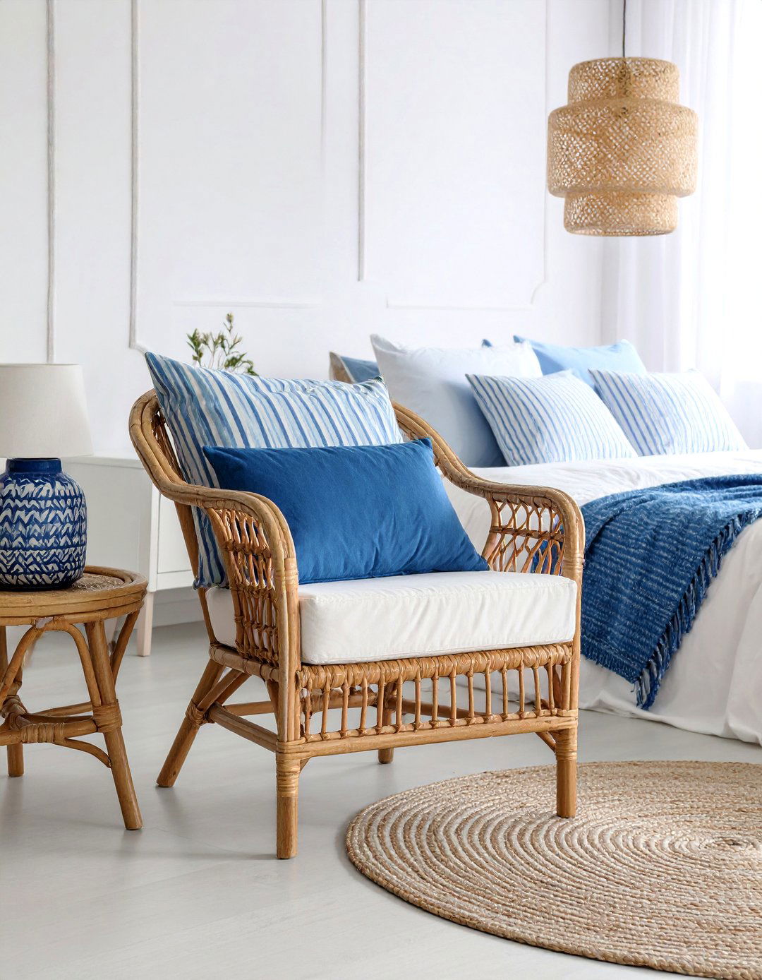 Coastal Inspired Wicker Seating Arrangement - 25 Bedroom Sitting Area Ideas