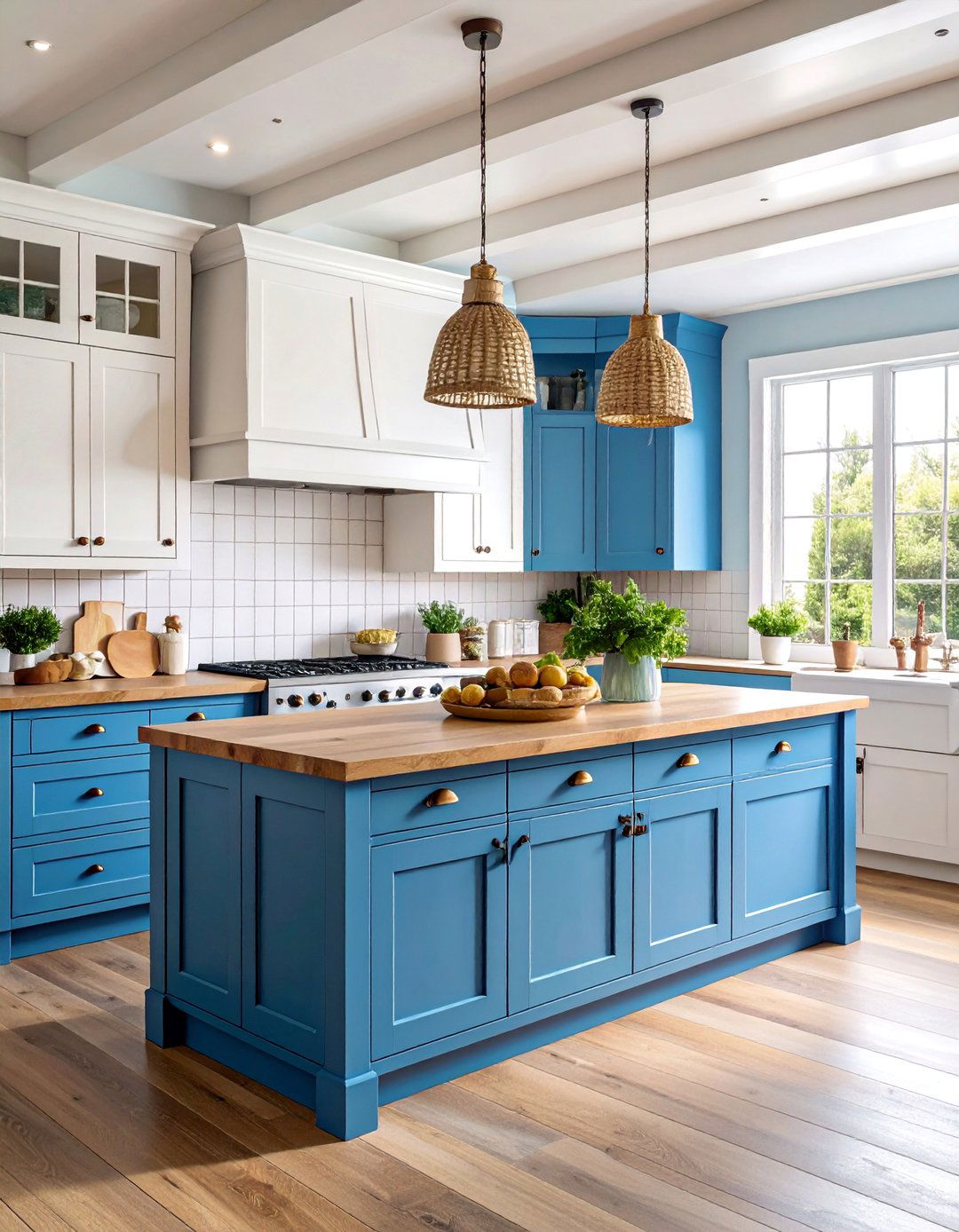 Coastal Kitchen with Painted Blue Cabinets - 25 Coastal Decor Ideas