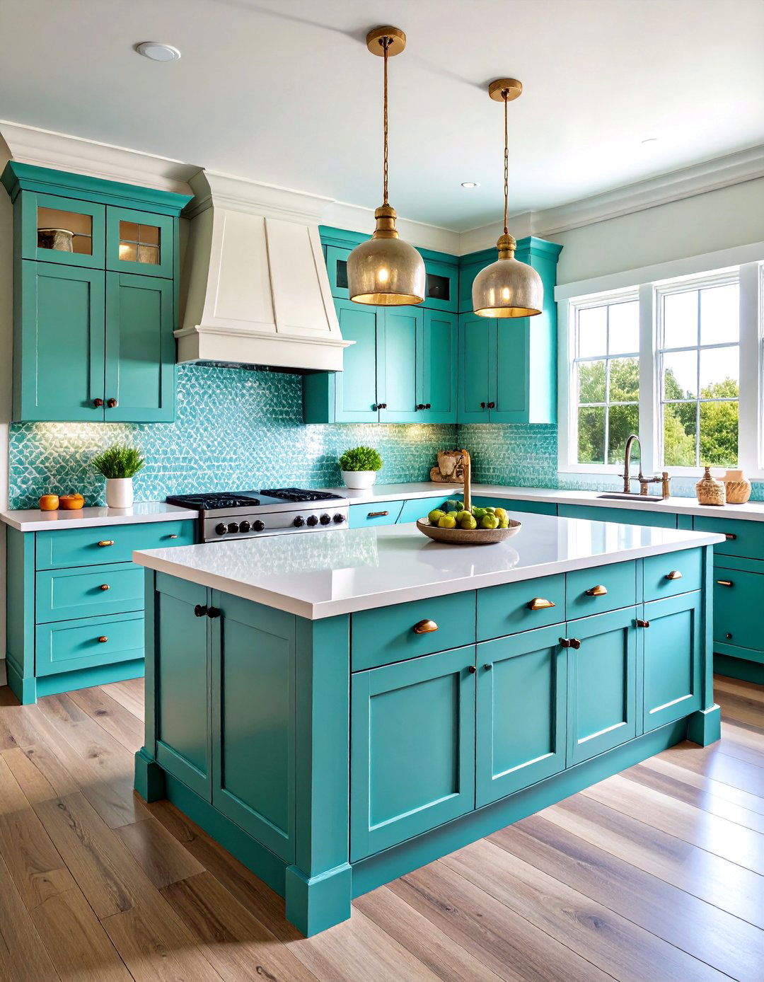 Coastal Kitchen with Seafoam Green Recycled Glass Countertops - 25 Kitchen With Green Countertops Ideas
