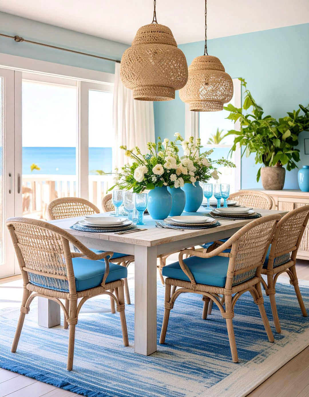 Coastal Living Room Dining Room Combo with Natural Fiber Textures - 25 Living Room Dining Room Combos