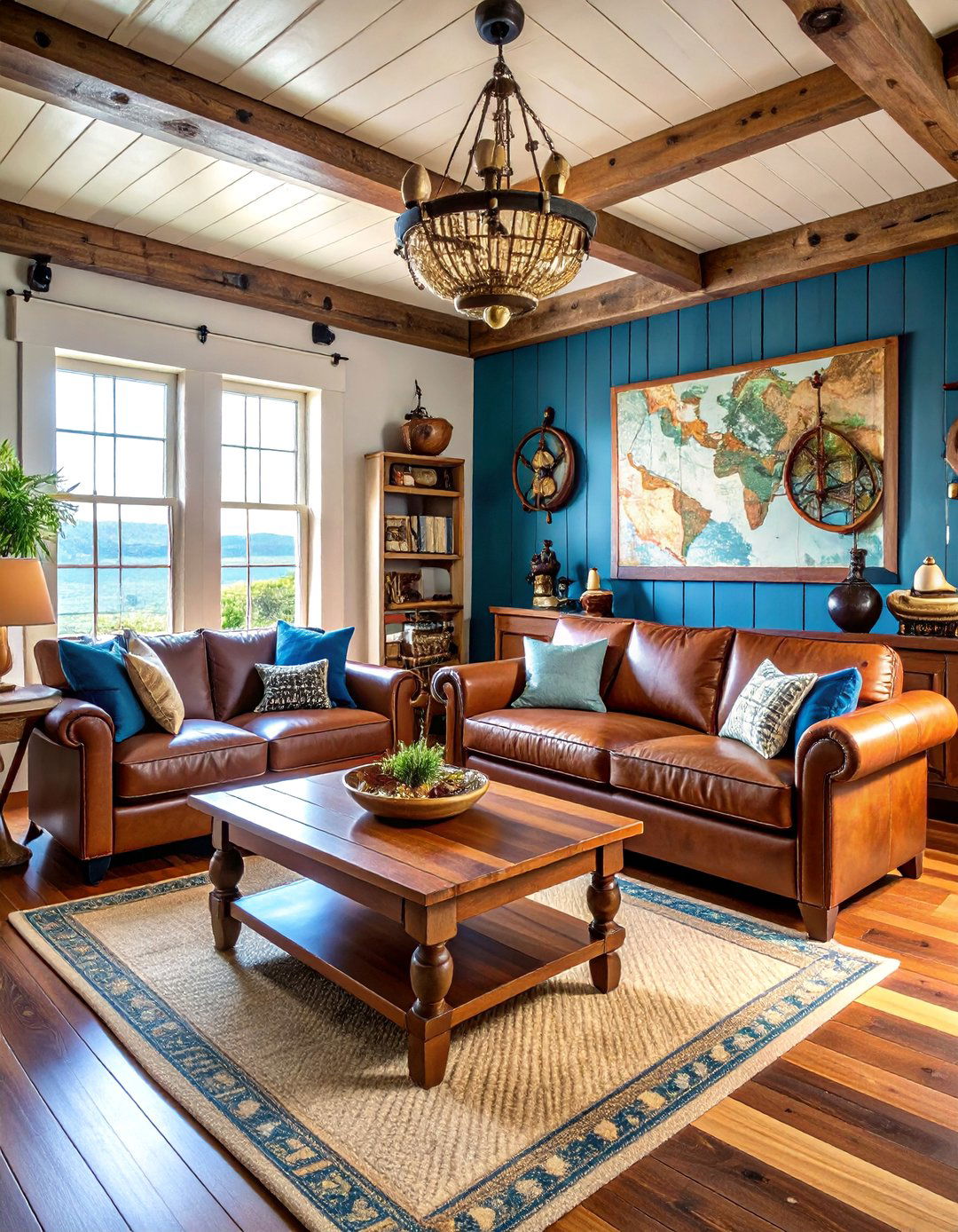 Coastal Living Room with Nautical Masculine Design - 25 Man Cave Living Room Ideas