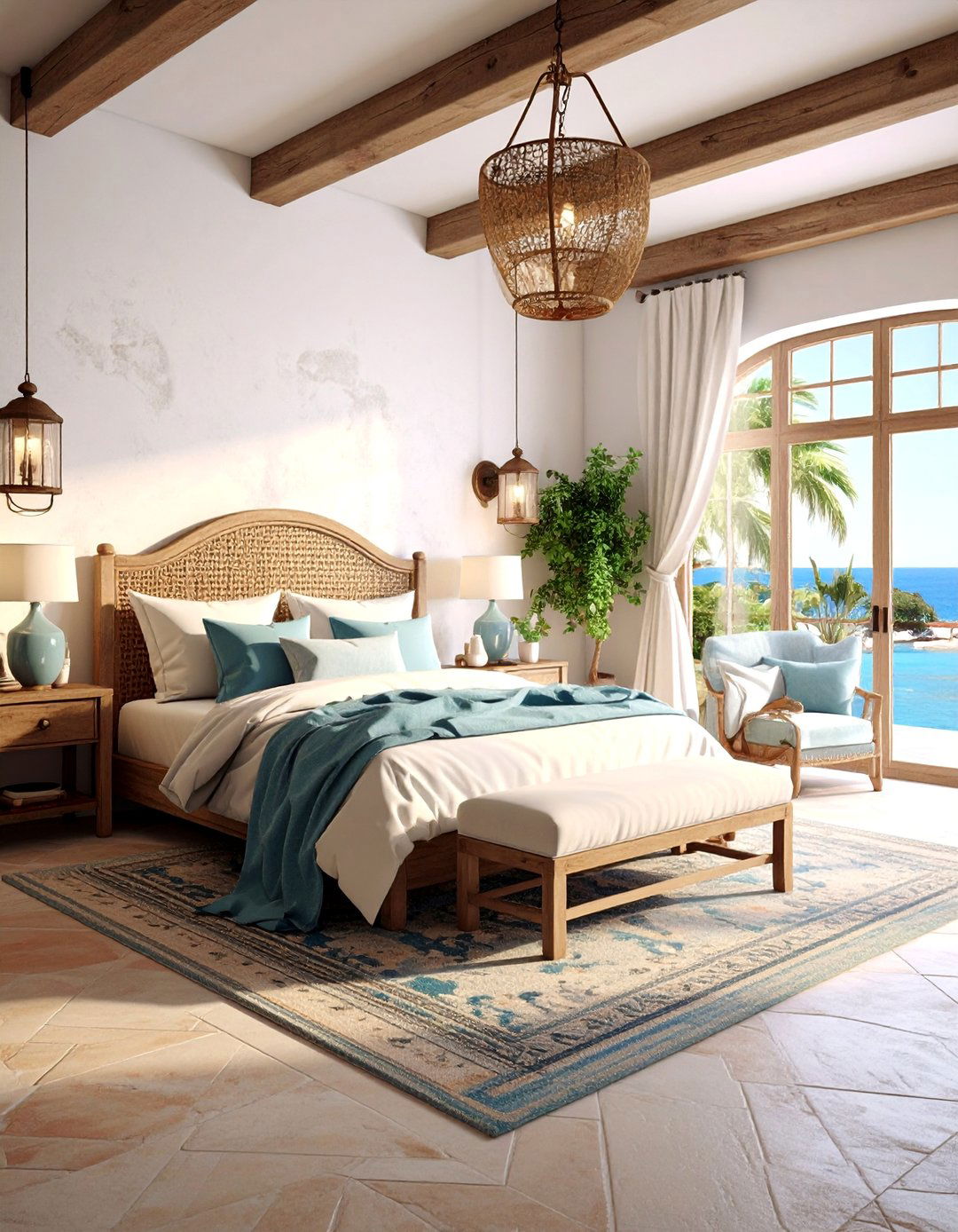 Coastal Mediterranean Bedroom with Stone Accent Features - 25 Master Bedroom Ideas